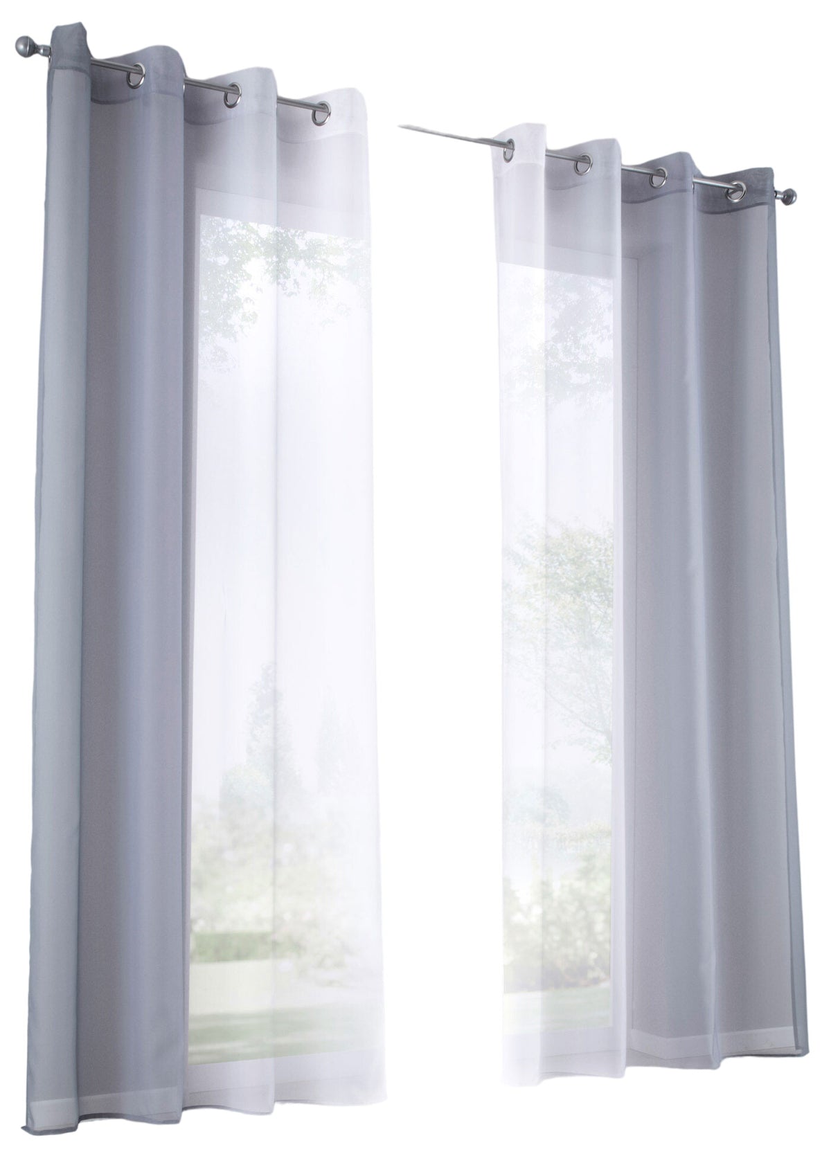 2er Pack Gardinen Vertikal Farbverlauf Druck Transparent »Modena« mit Ösen und Raffhalter, Vorhang, Dekoschal 10000183 Gardinen Set 10000183grautoene-crop | gerdinenbox.com