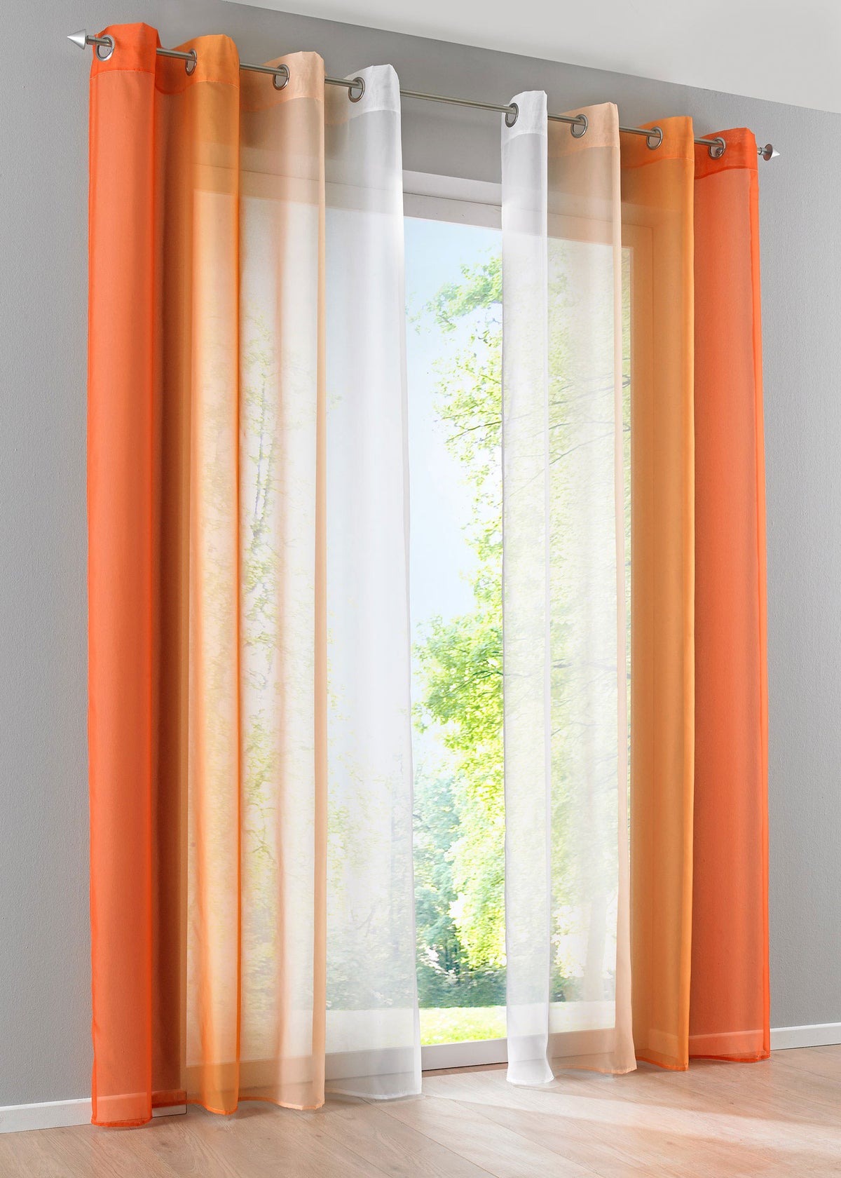 2er Pack Gardinen Vertikal Farbverlauf Druck Transparent »Modena« mit Ösen und Raffhalter, Vorhang, Dekoschal 10000183 Gardinen Set 10000183orangetoene_e6688f15-b4fc-4ccd-9aa0-0b6f973bb9ee | gerdinenbox.com