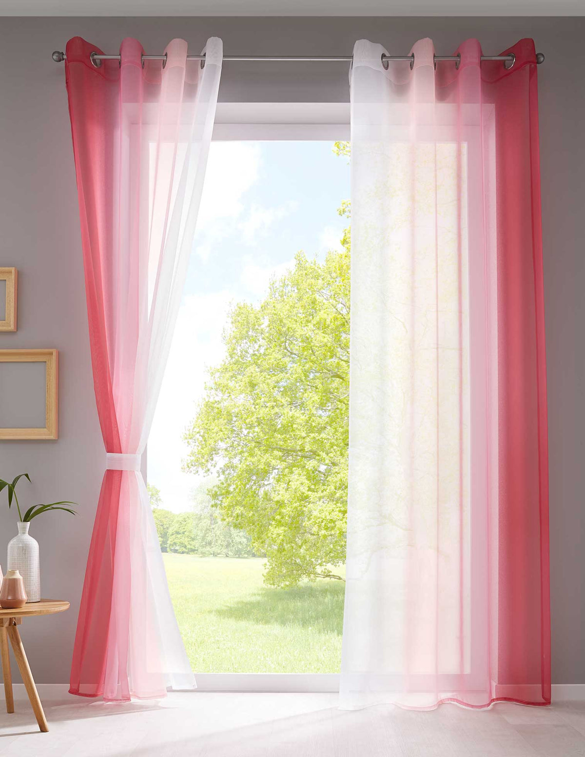 2er Pack Gardinen Vertikal Farbverlauf Druck Transparent »Modena« mit Ösen und Raffhalter, Vorhang, Dekoschal 10000183 Gardinen Set 10000183rosatoene_7309377f-3e5d-4047-b78b-f16f70e9ef78 | gerdinenbox.com
