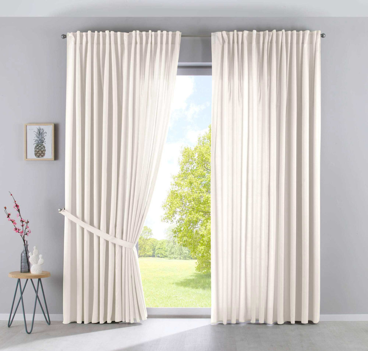 2er Set Vorhänge Verdeckte Schlaufen Cationic »JENA« Blickdicht Leinen Optik Gardinen Meliert Gardinenband mit Raffhalter 2019037-2 Creme HxB 250x300 cm Vorhang Set 2019037-2creme-breit | gerdinenbox.com