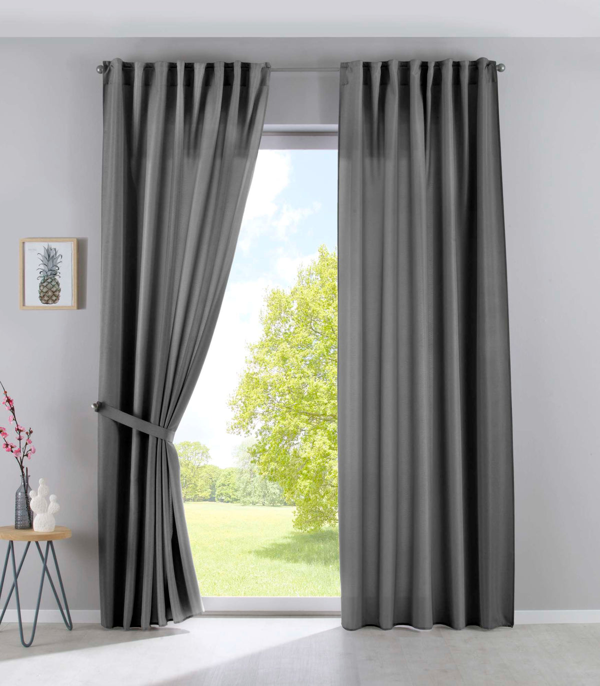 2er Set Vorhänge Verdeckte Schlaufen Cationic »JENA« Blickdicht Leinen Optik Gardinen Meliert Gardinenband mit Raffhalter 2019037-2 Grau HxB 225x140 cm Vorhang Set 2019037-2grau_ea08279a-e6d4-431c-9bb7-0e8950e2d75d | gerdinenbox.com
