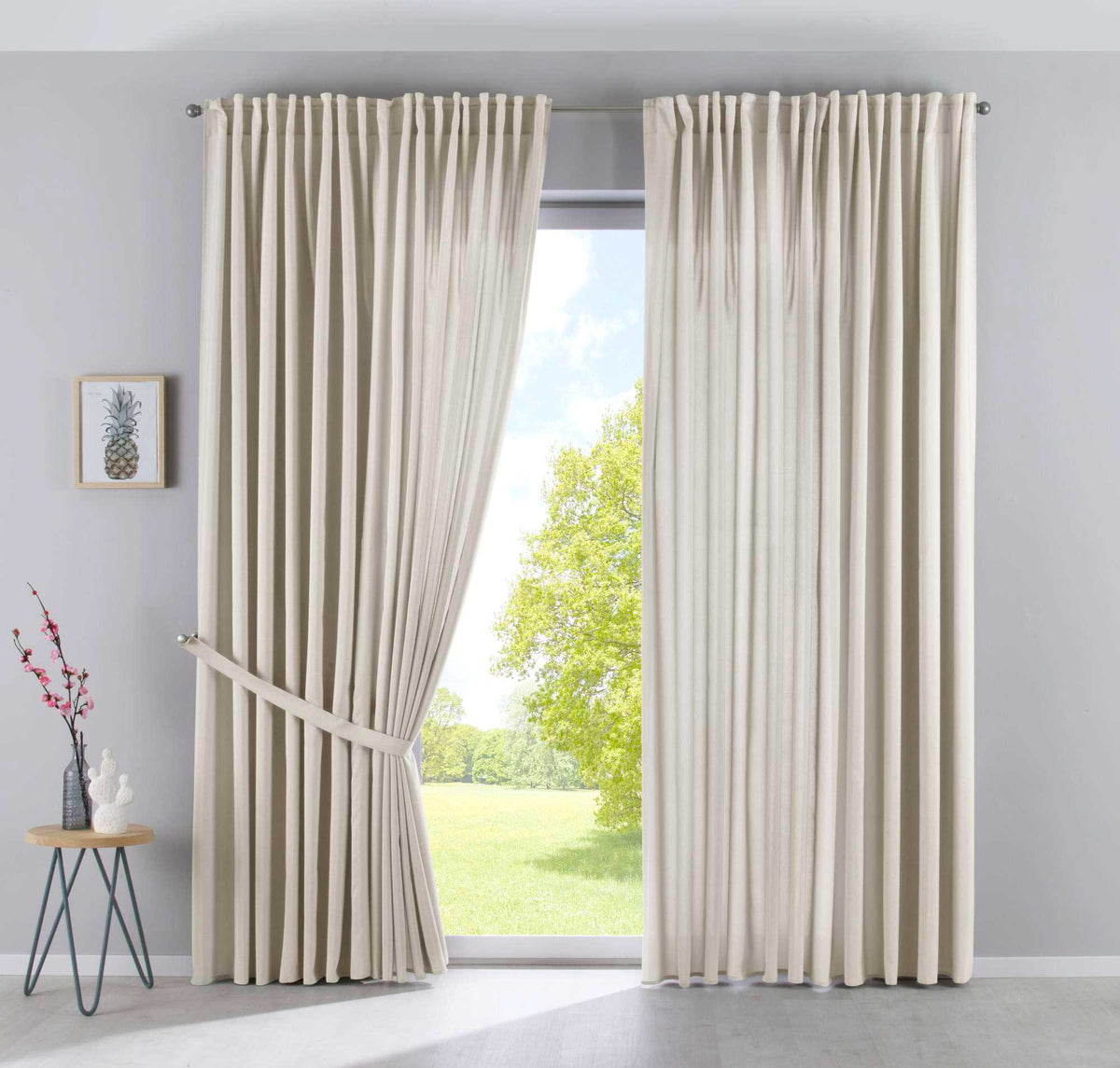 2er Set Vorhänge Verdeckte Schlaufen Cationic »JENA« Blickdicht Leinen Optik Gardinen Meliert Gardinenband mit Raffhalter 2019037-2 Sand HxB 250x300 cm Vorhang Set 2019037-2sand-breit | gerdinenbox.com