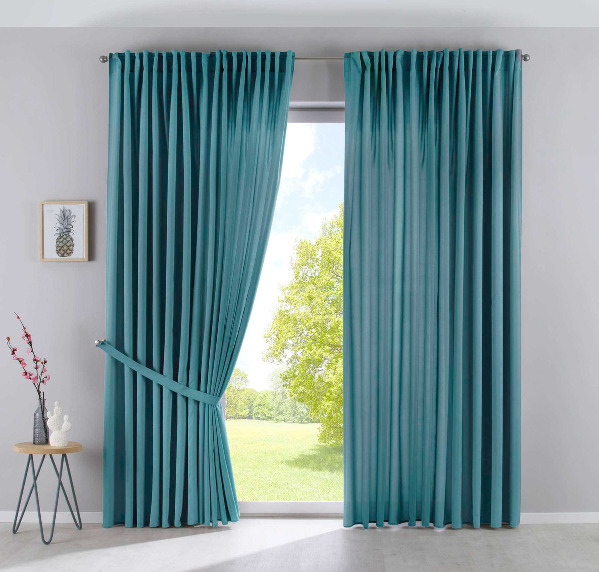 2er Set Vorhänge Verdeckte Schlaufen Cationic »JENA« Blickdicht Leinen Optik Gardinen Meliert Gardinenband mit Raffhalter 2019037-2 Smaragd Grün HxB 250x300 cm Vorhang Set 2019037-2smaragd_gruen-breit | gerdinenbox.com
