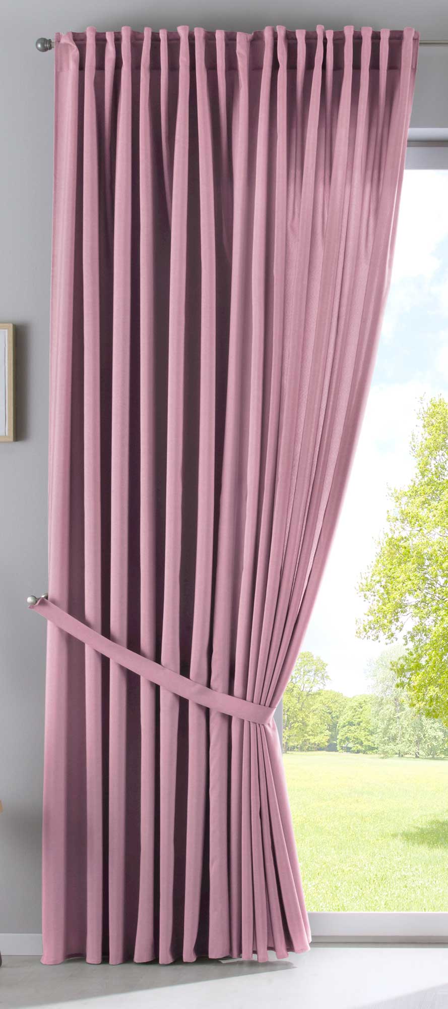2er Set Vorhänge Verdeckte Schlaufen Cationic »JENA« Blickdicht Leinen Optik Gardinen Meliert Gardinenband mit Raffhalter 2019037-2 Vorhang Set 2019037_doppel_v2_rosa | gerdinenbox.com