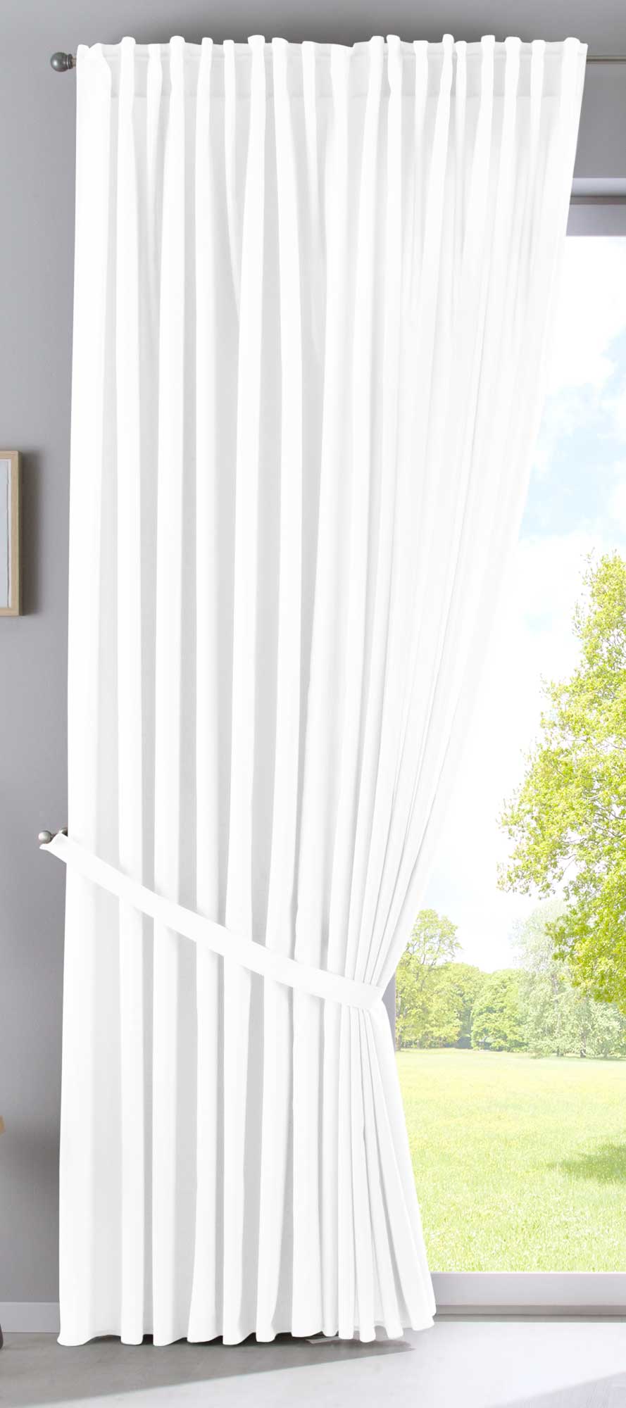 2er Set Vorhänge Verdeckte Schlaufen Cationic »JENA« Blickdicht Leinen Optik Gardinen Meliert Gardinenband mit Raffhalter 2019037-2 Vorhang Set 2019037_doppel_v2_weiss | gerdinenbox.com