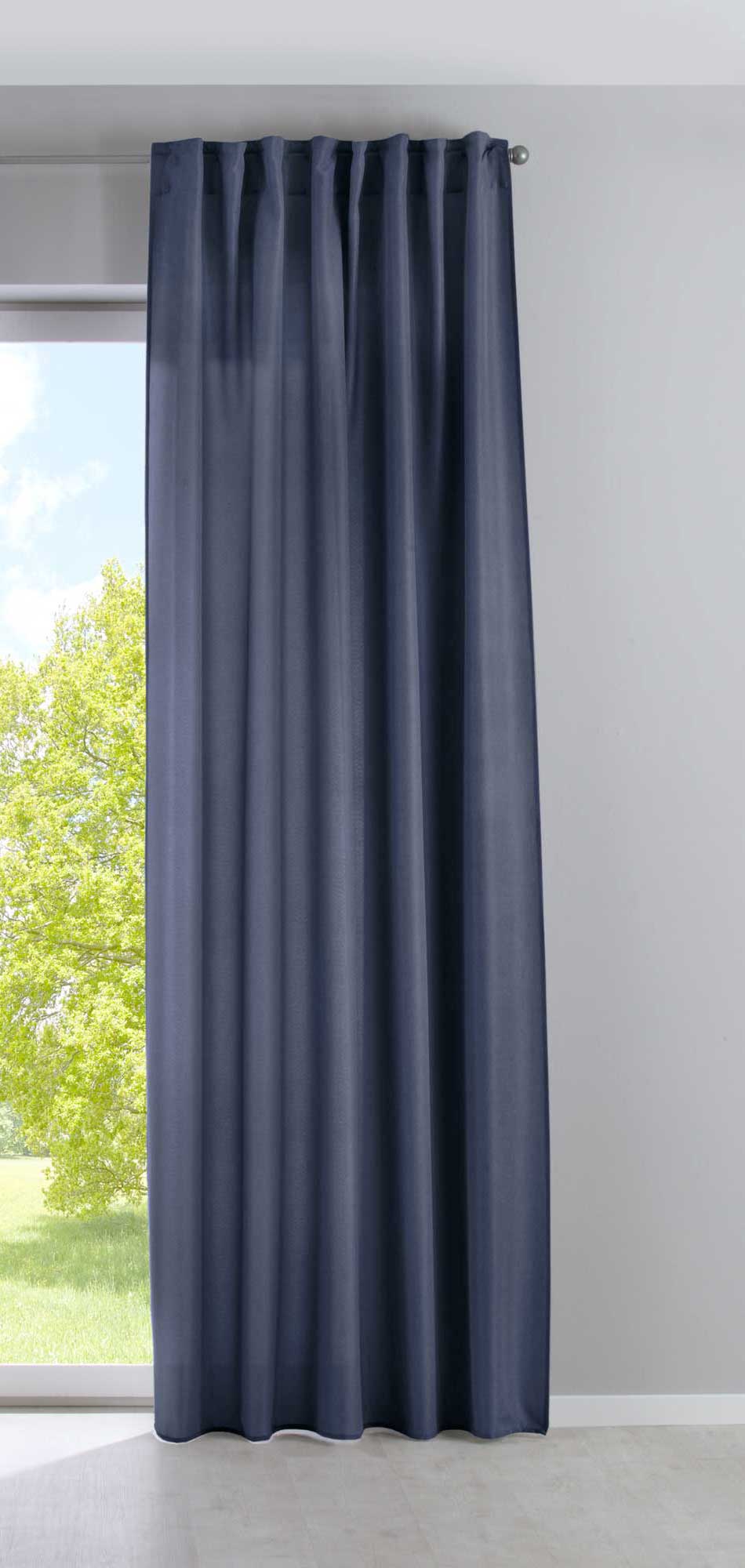 2er Set Vorhänge Verdeckte Schlaufen Cationic »JENA« Blickdicht Leinen Optik Gardinen Meliert Gardinenband mit Raffhalter 2019037-2 Vorhang Set 2019037saphir_blau-gerade_1 | gerdinenbox.com
