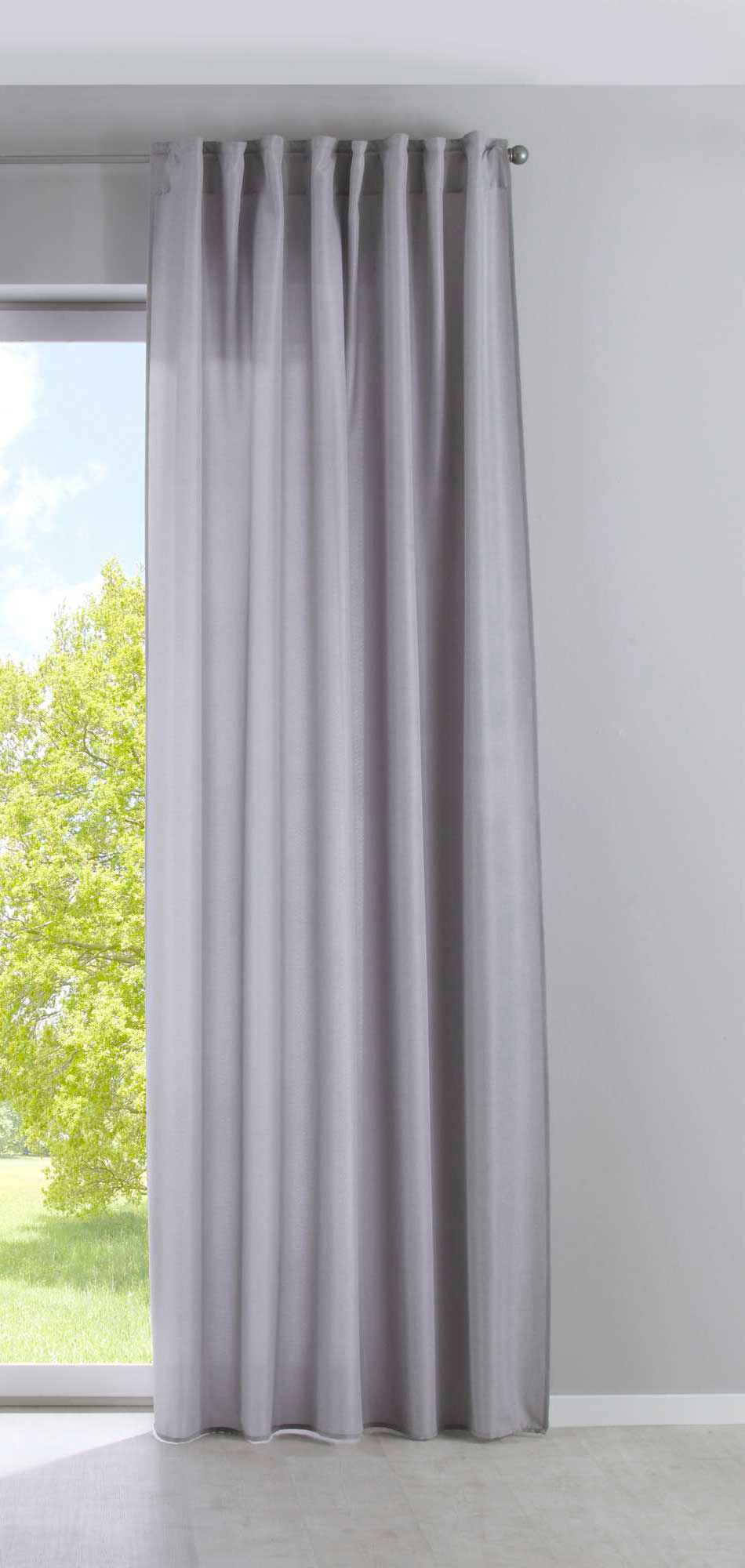 2er Set Vorhänge Verdeckte Schlaufen Cationic »JENA« Blickdicht Leinen Optik Gardinen Meliert Gardinenband mit Raffhalter 2019037-2 Vorhang Set 2019037silber-gerade | gerdinenbox.com
