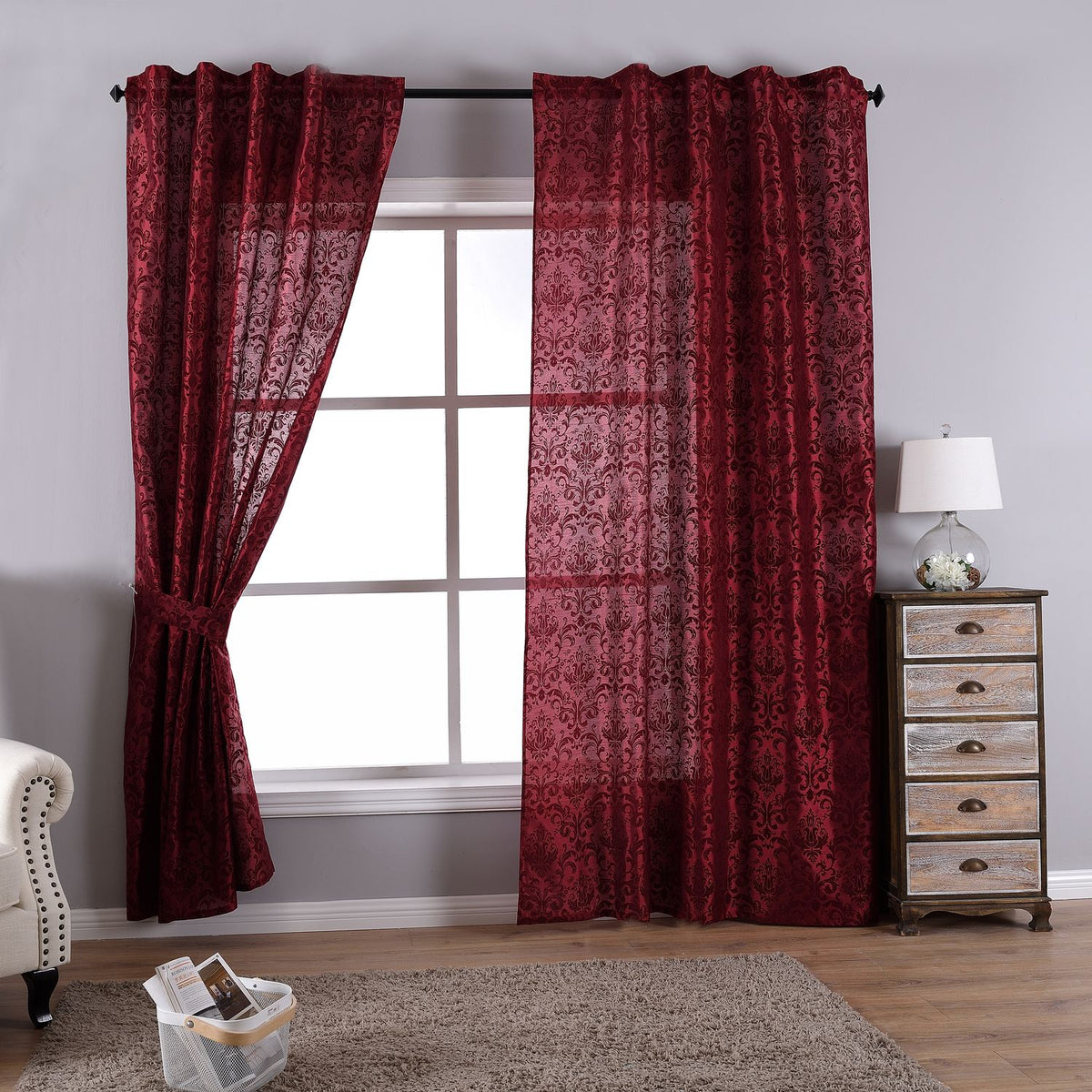 Vorhang Wildseide Optik blickdicht Flockfasern Deko gemustert, blickdicht mit verdecktem Schlaufenband 20200-20210 Bordeaux Barock 2er Set HxB 245x140 cm Vorhang 20200-20210bordeaux_barock-2er | gerdinenbox.com