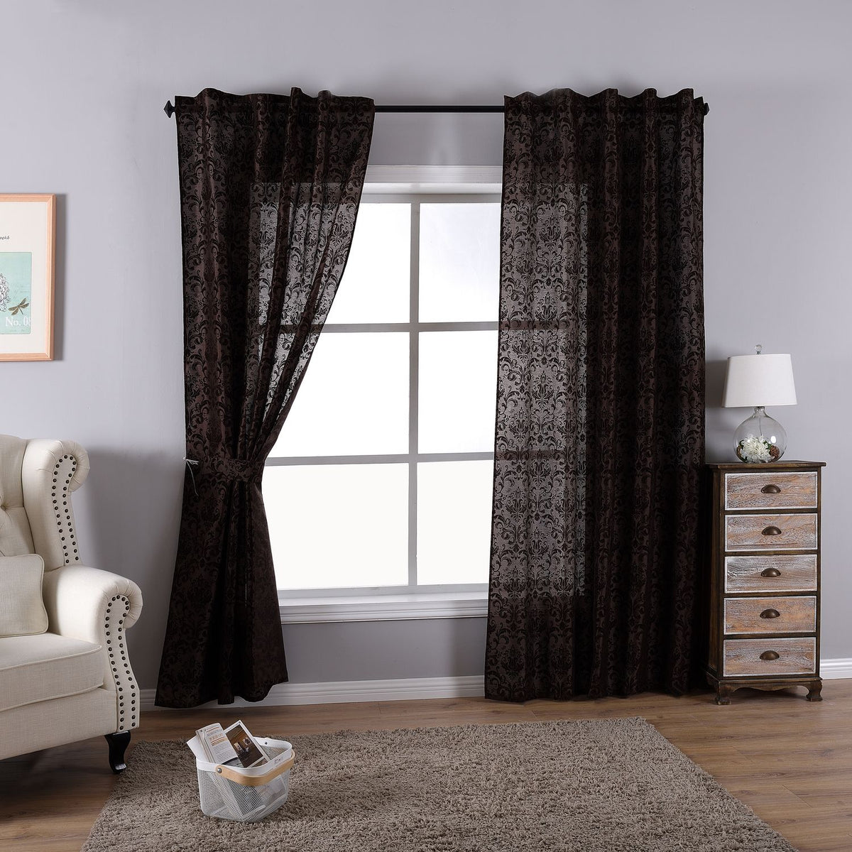 Vorhang Wildseide Optik blickdicht Flockfasern Deko gemustert, blickdicht mit verdecktem Schlaufenband 20200-20210 Braun Barock 2er Set HxB 245x140 cm Vorhang 20200-20210braun_barock-2er | gerdinenbox.com