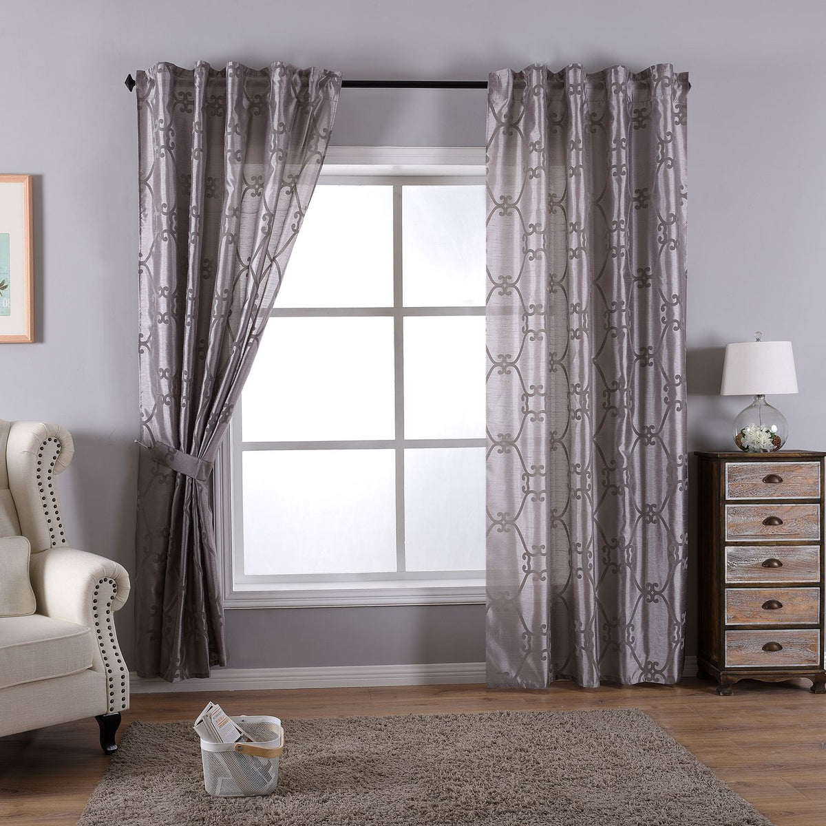Vorhang Wildseide Optik blickdicht Flockfasern Deko gemustert, blickdicht mit verdecktem Schlaufenband 20200-20210 Grau Florentiner 2er Set HxB 245x140 cm Vorhang 20200-20210grau_florentiner-2er | gerdinenbox.com