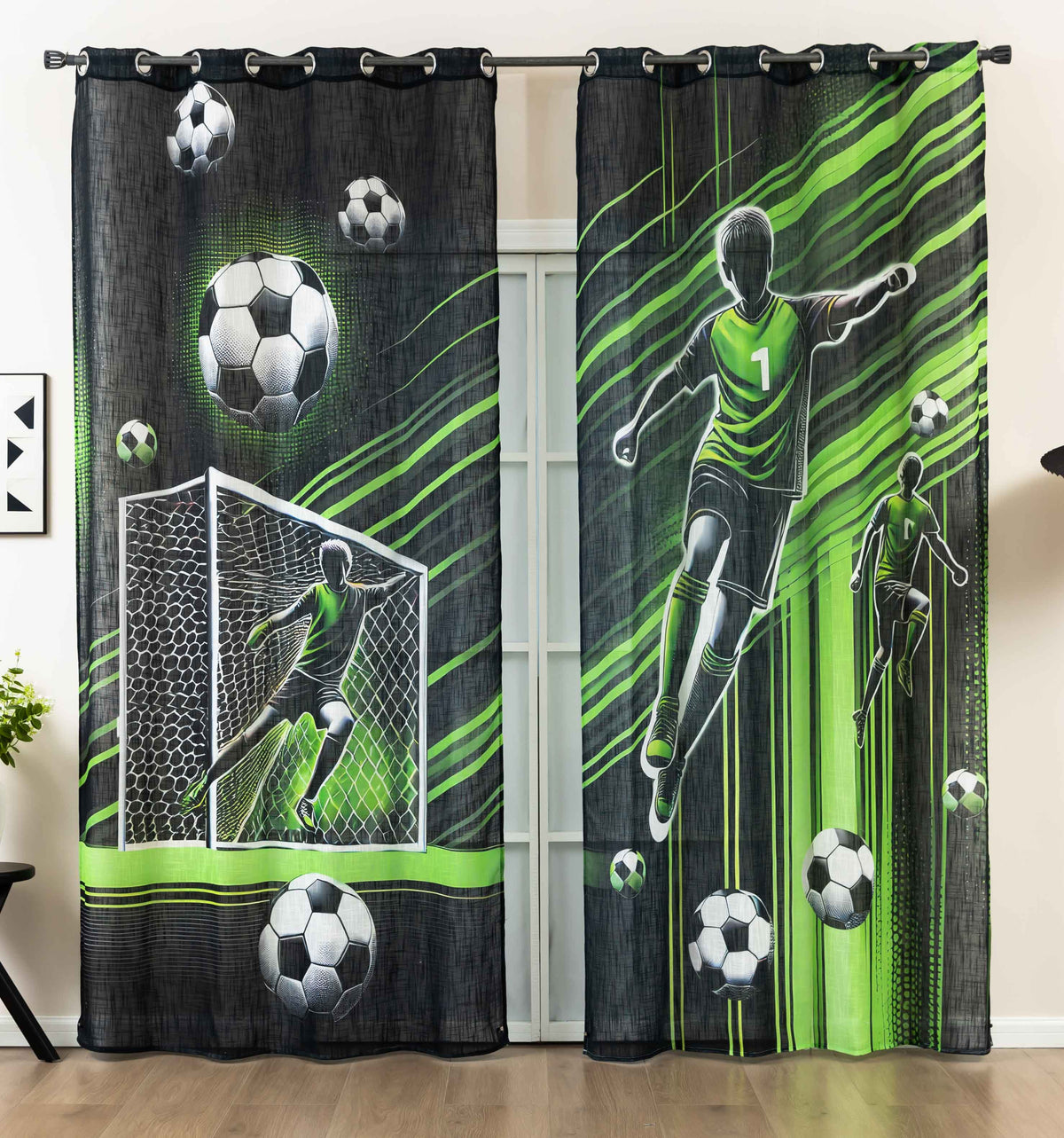 2er Set Vorhang Ösen Grobfaser »Seoul Collection« Digital Druck Ösen Linenlook-Struktur Halbransparent Blickdicht Gardinen Vorhang 2024120-2fussball | gerdinenbox.com