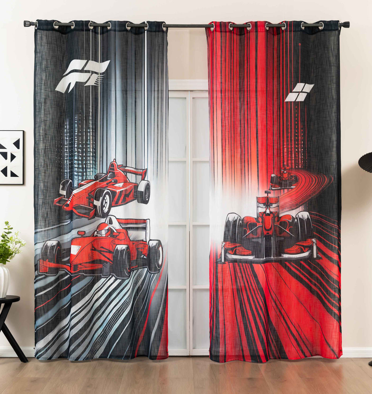 2er Set Vorhang Ösen Grobfaser »Seoul Collection« Digital Druck Ösen Linenlook-Struktur Halbransparent Blickdicht Gardinen Vorhang 2024120-2racing | gerdinenbox.com