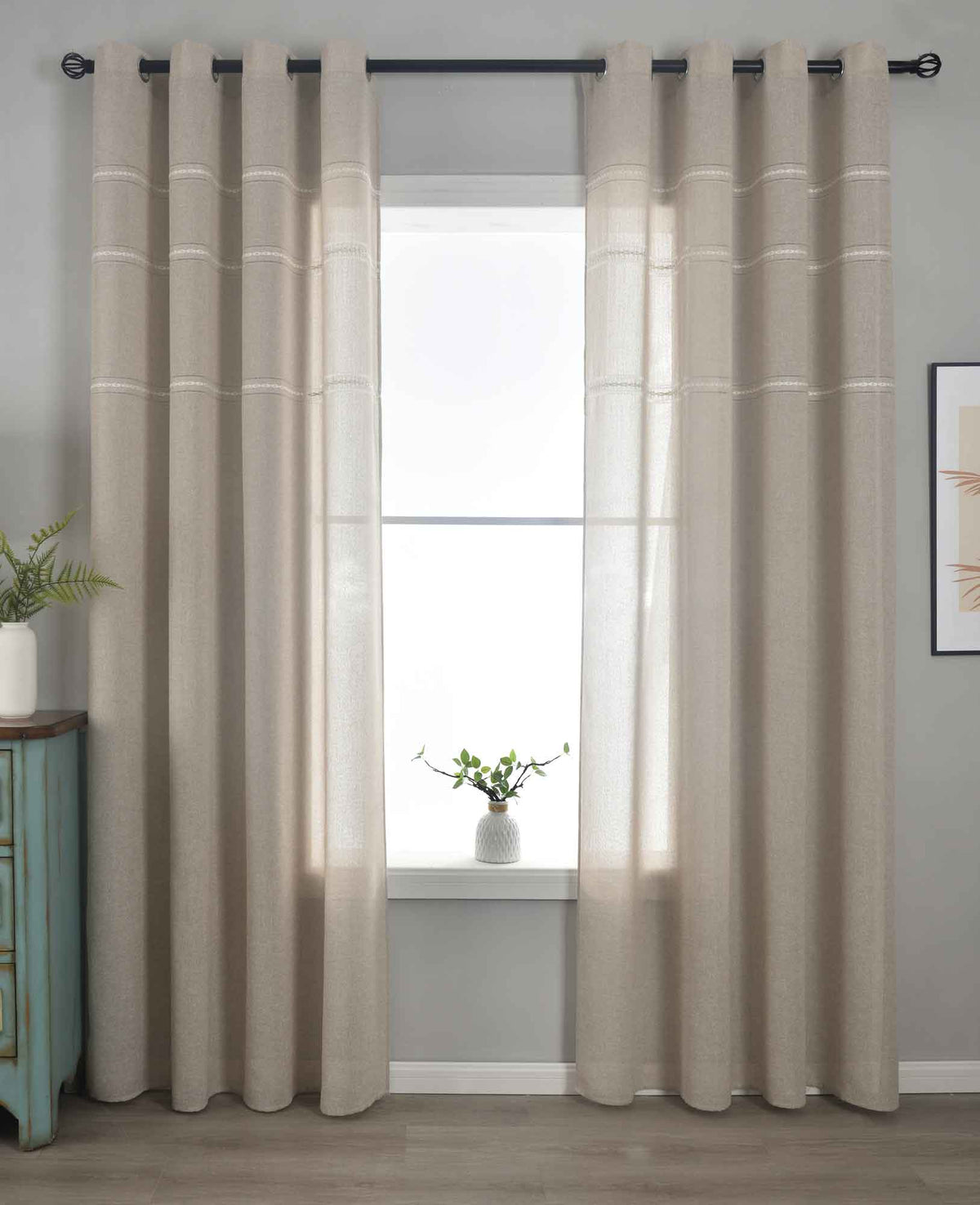 2er Set Halbtransparente Gardinen mit Ösen »Leipzig« Kettenmuster lichtdurchlässig elegante Struktur 202450-2 Taupe Gardinenschal 202450-2taupe | gerdinenbox.com