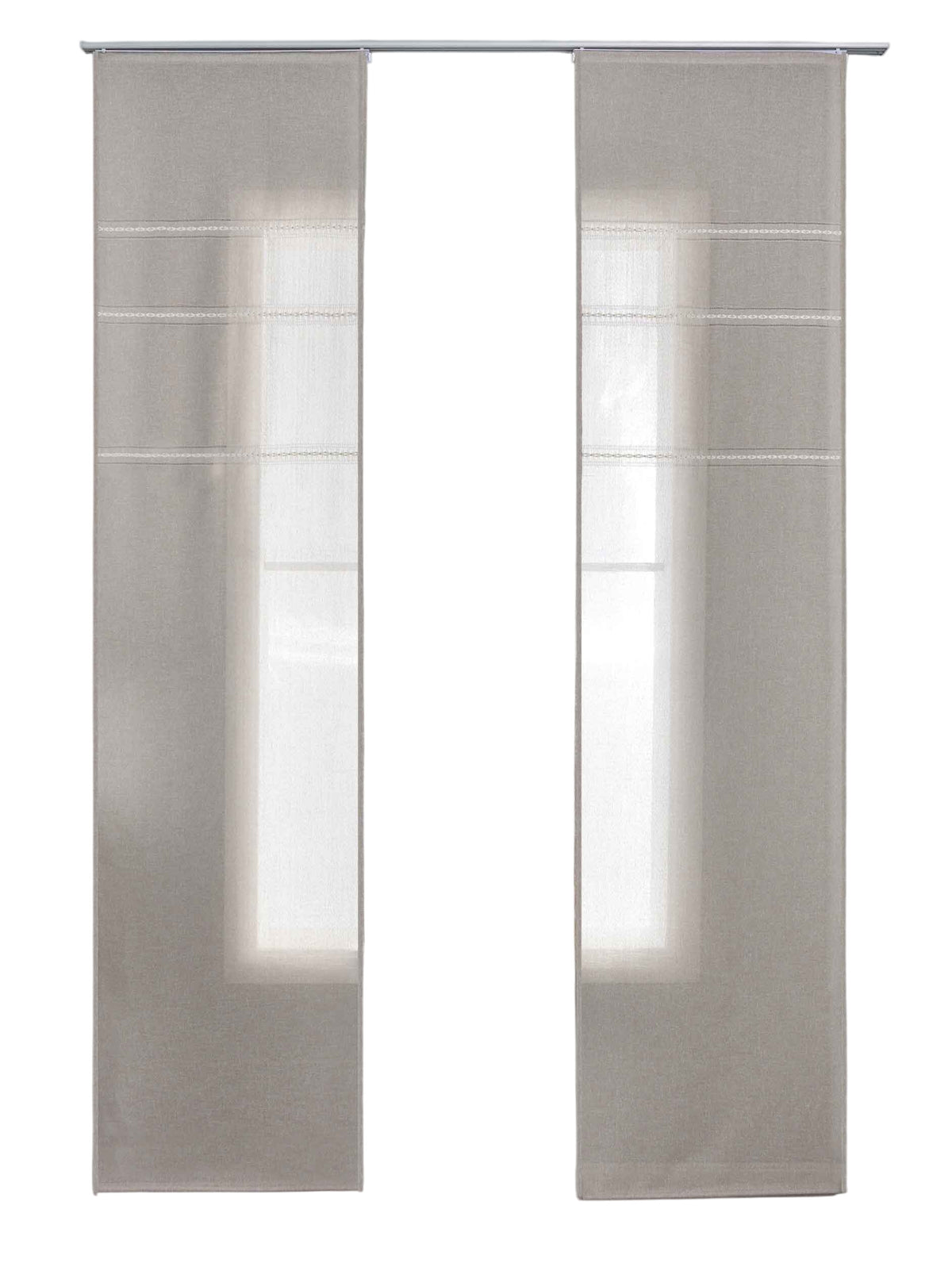 2er Set Halbtransparente Schiebegardinen mit Paneelwagen »Leipzig« Kettenmuster lichtdurchlässig elegante Struktur 202450P-2 Schiebegardine 202450P-2taupe-crop_5effdf25-2679-43e6-b422-b8782512958a | gerdinenbox.com