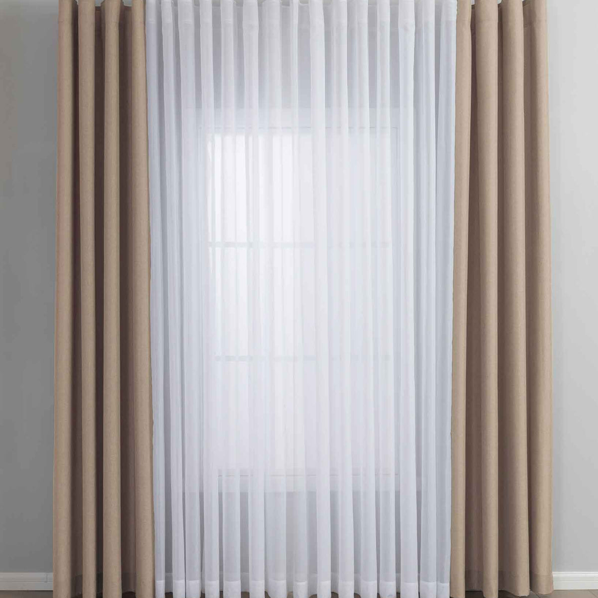 Gardinen-Set 3-teilig L Wien« | 2 Vorhänge Leinenoptik HxB 245x300 cm und 1 Voile Batist Store HxB 245x300 cm Weiß 1:2 Wellenband 2025100-110S3