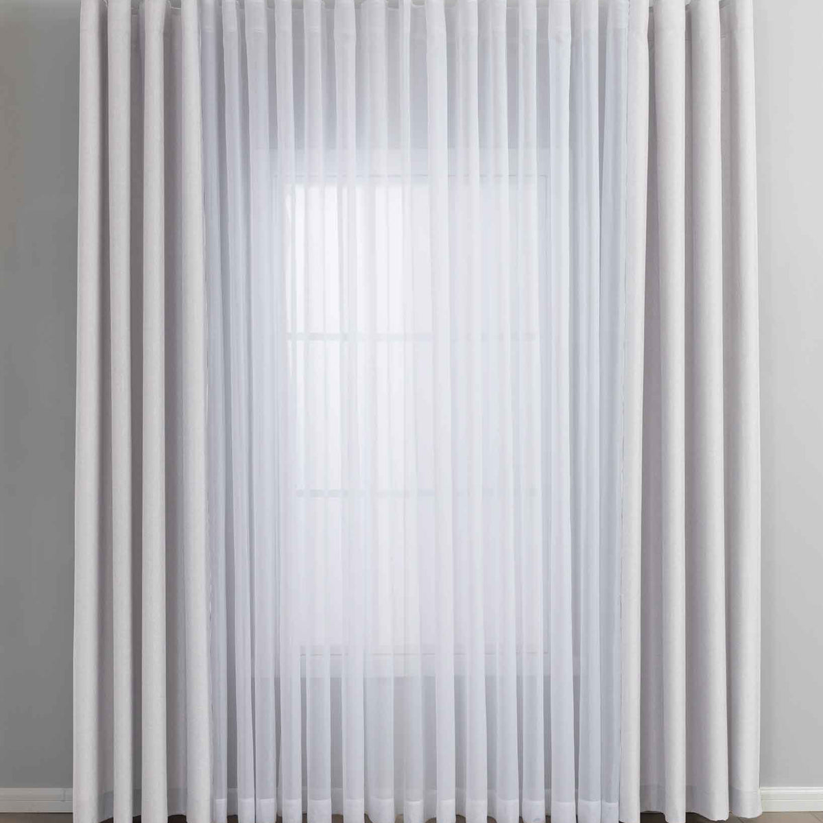 Gardinen-Set 3-teilig L Wien« | 2 Vorhänge Leinenoptik HxB 245x300 cm und 1 Voile Batist Store HxB 245x300 cm Weiß 1:2 Wellenband 2025100-110S3