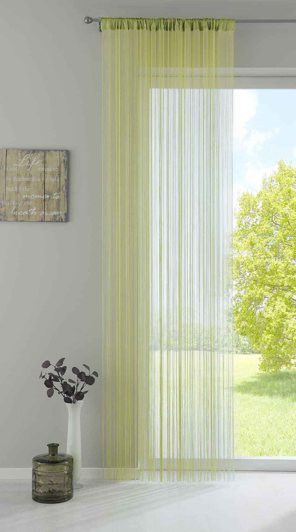Fadengardine mit Tunneldurchzug und eingenähtem Kräuselband, geeignet für Gardinenstangen und Gardinenschienen Fadenvorhang Fadenstore Raumteiler 20303CN Apfelgrün HxB 250x140 cm Fadengardine 20303CNapfelgruen_896063de-a48b-4ee2-a8dd-a5567f094db6 | gerdinenbox.com