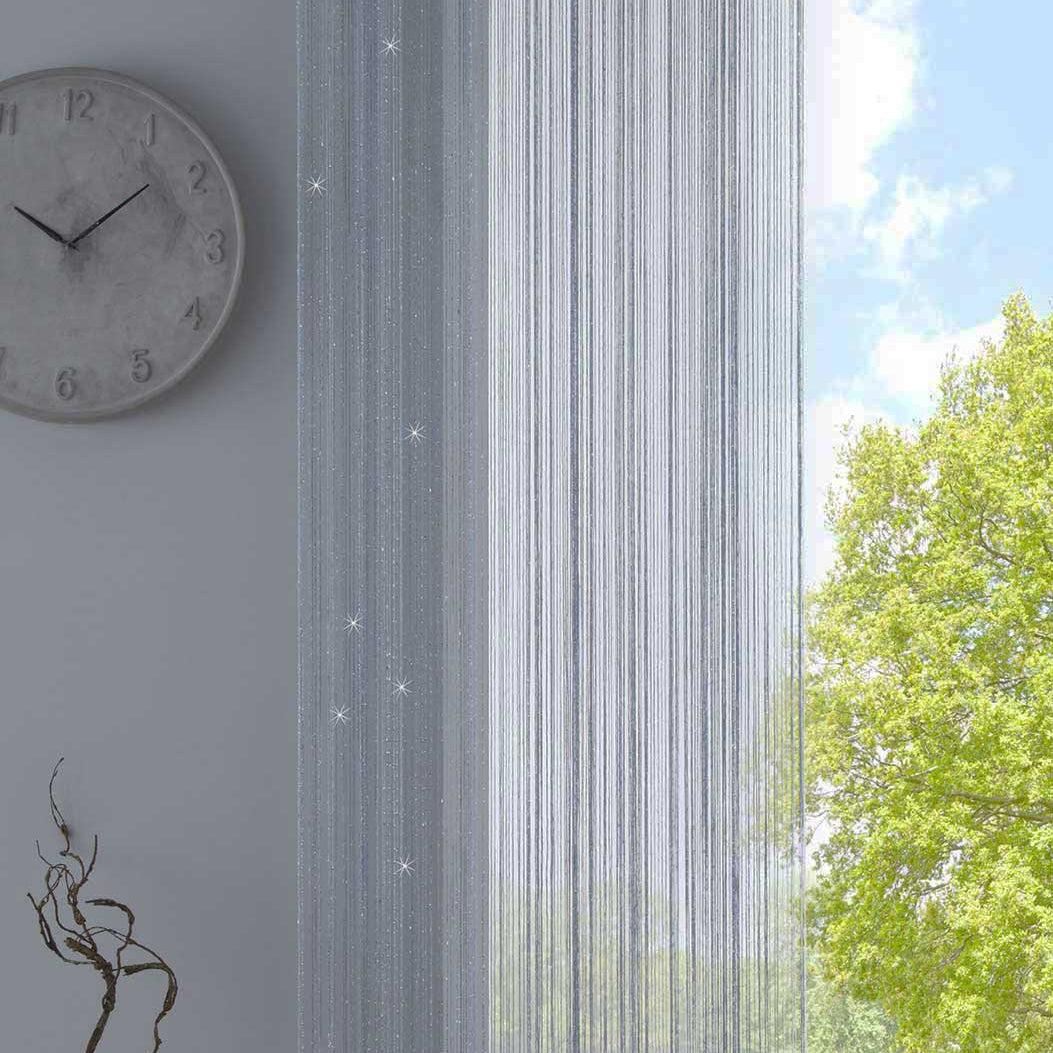 Fadengardine mit Tunneldurchzug und eingenähtem Kräuselband, geeignet für Gardinenstangen und Gardinenschienen Fadenvorhang Fadenstore Raumteiler 20303CN Grau Lurex HxB 250x140 cm Fadengardine 20303CNgrau_lurex_708c3b3c-ba11-4457-b000-9cb89591d3b7 | gerdinenbox.com