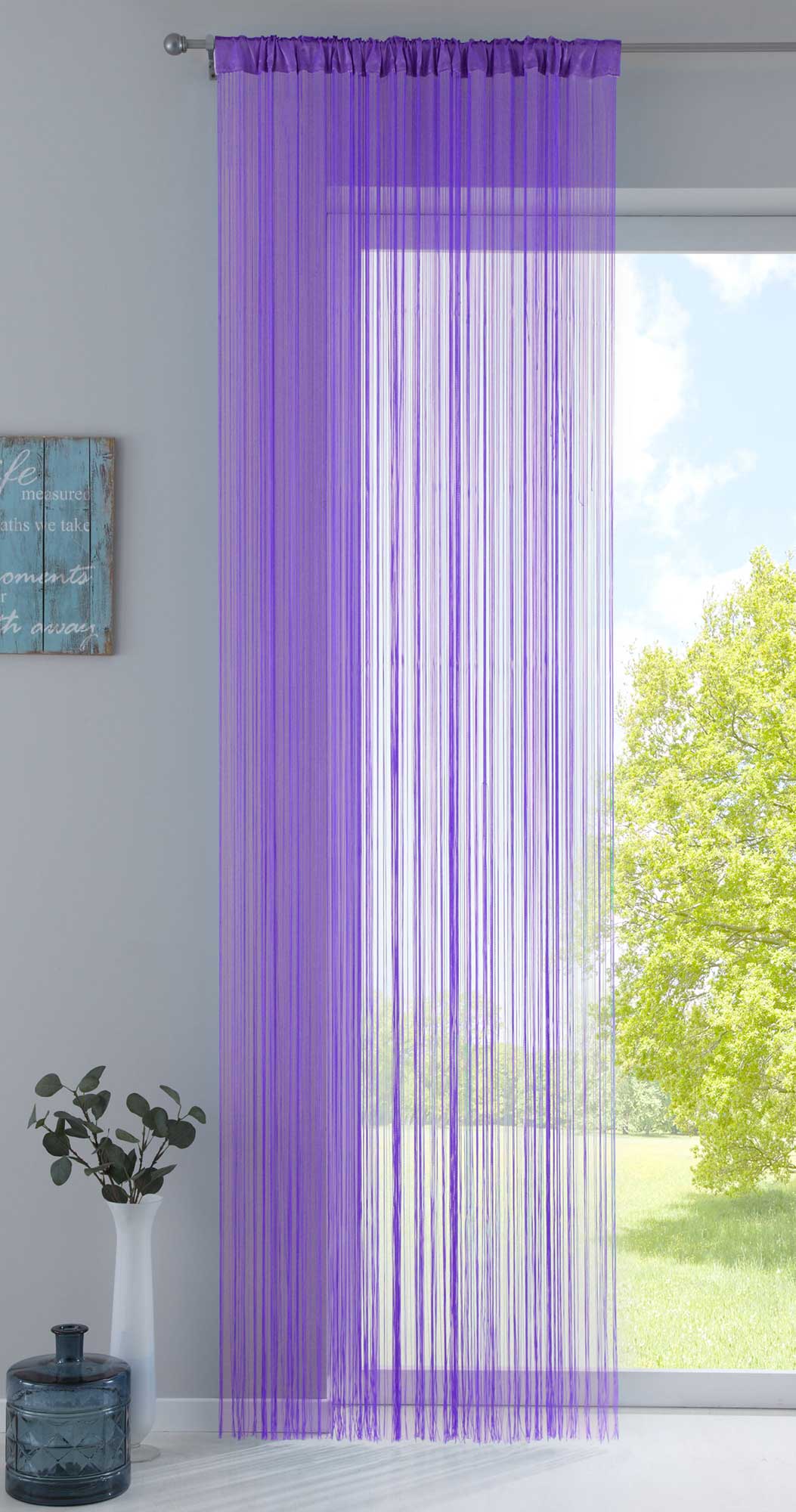 Fadengardine mit Tunneldurchzug und eingenähtem Kräuselband, geeignet für Gardinenstangen und Gardinenschienen Fadenvorhang Fadenstore Raumteiler 20303CN Lila HxB 270x90 cm Fadengardine 20303CNlila_f1e87200-cb81-4513-9f85-164cfe6835bc | gerdinenbox.com