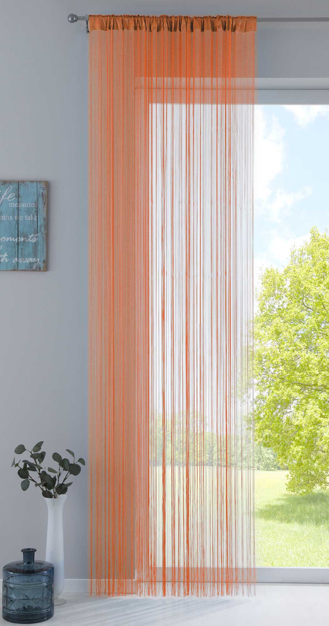 Fadengardine mit Tunneldurchzug und eingenähtem Kräuselband, geeignet für Gardinenstangen und Gardinenschienen Fadenvorhang Fadenstore Raumteiler 20303CN Orange HxB 270x90 cm Fadengardine 20303CNorange_432e8275-c6ac-4500-b9a9-efef7680e164 | gerdinenbox.com