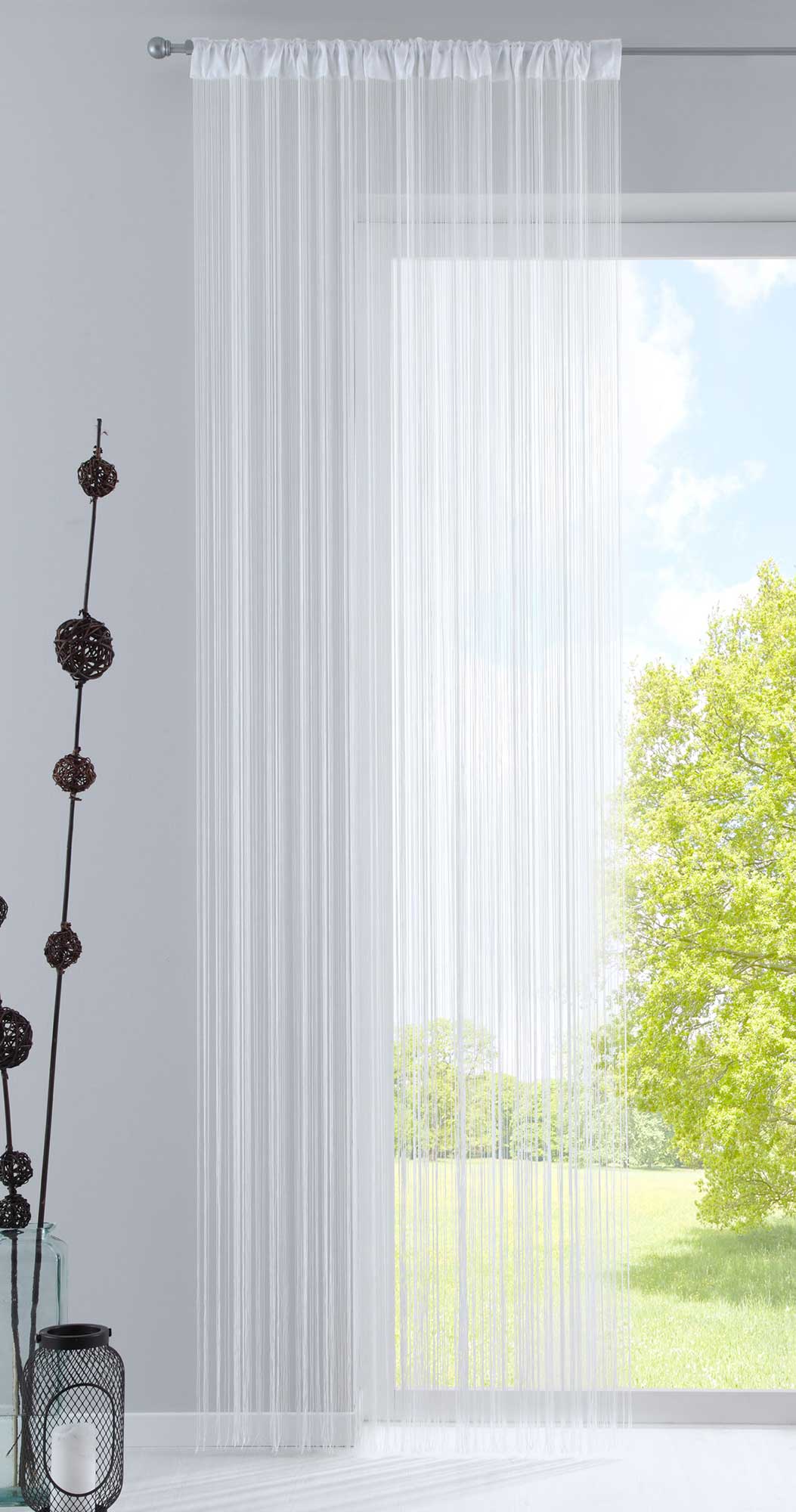 Fadengardine mit Tunneldurchzug und eingenähtem Kräuselband, geeignet für Gardinenstangen und Gardinenschienen Fadenvorhang Fadenstore Raumteiler 20303CN Weiß HxB 270x90 cm Fadengardine 20303CNweiss_51df17b5-48c9-4d14-a900-7fa2120a9562 | gerdinenbox.com