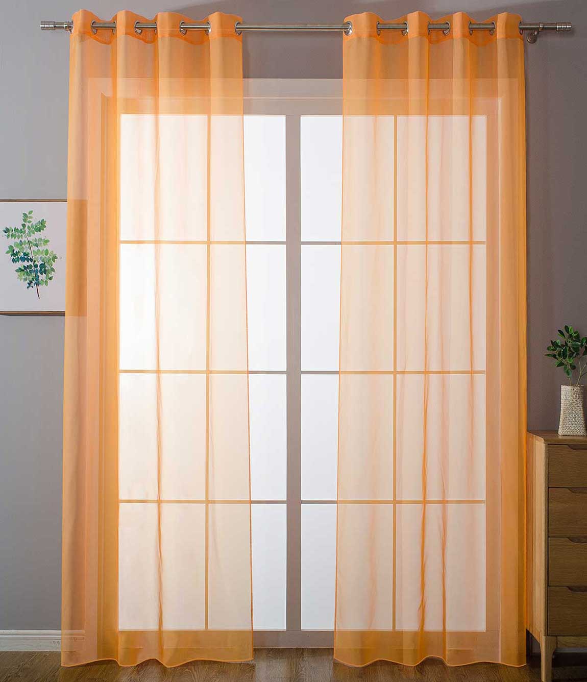 2er Set Ösenvorhänge Transparent »Uni« Gardine Stores Vorhang Ösen Bleibandabschluß Wohnzimmer 20332-cn2 Orange HxB 145x140 cm Gardinen Set 20332-cn2orange | gerdinenbox.com
