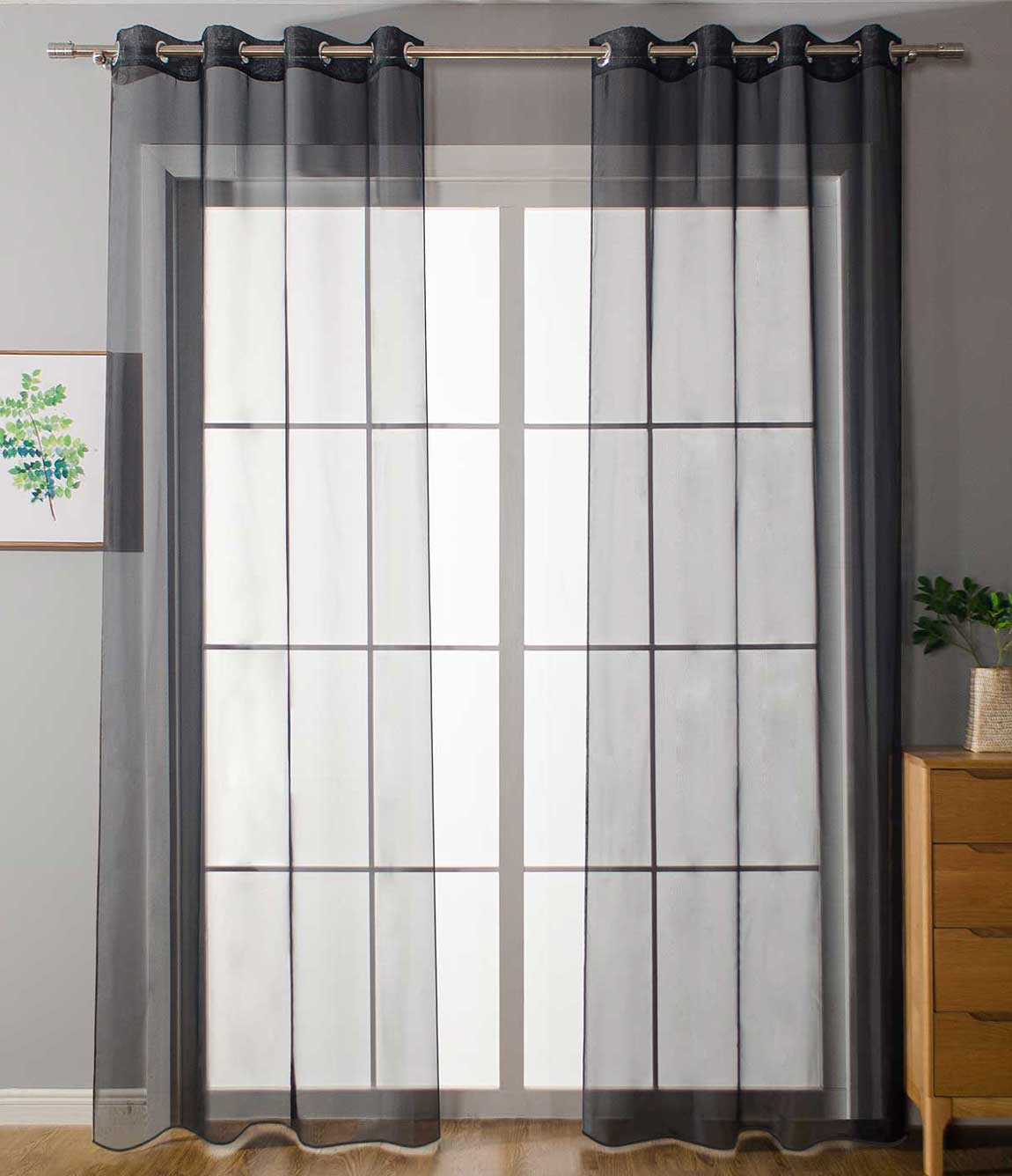 2er Set Ösenvorhänge Transparent »Uni« Gardine Stores Vorhang Ösen Bleibandabschluß Wohnzimmer 20332-cn2 Schwarz HxB 145x140 cm Gardinen Set 20332-cn2schwarz | gerdinenbox.com