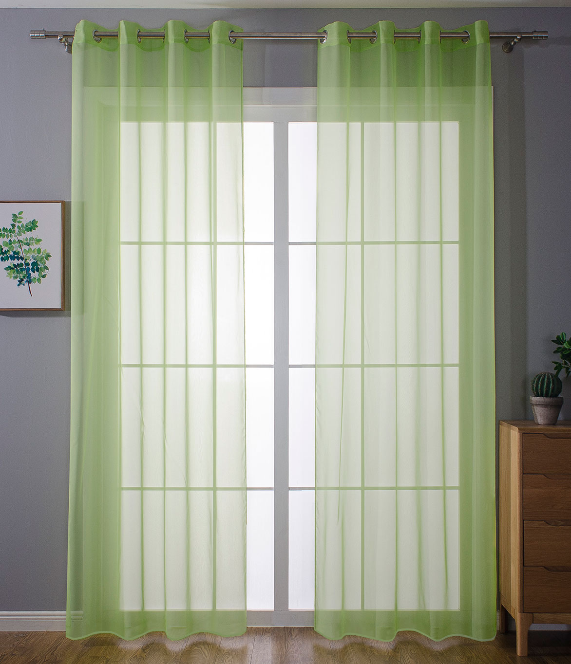 2er-Pack Ösen Gardinen Transparent Vorhang Set Wohnzimmer Voile Ösenvorhang Bleibandabschluß 203322 Apfelgrün HxB 145x140 cm Gardinen Set 203322apfelgruen | gerdinenbox.com