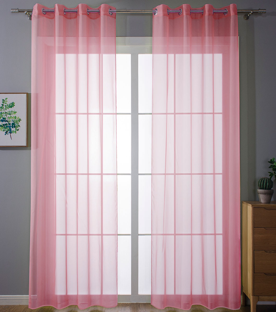 2er-Pack Ösen Gardinen Transparent Vorhang Set Wohnzimmer Voile Ösenvorhang Bleibandabschluß 203322 Rosa HxB 145x140 cm Gardinen Set 203322rosa | gerdinenbox.com