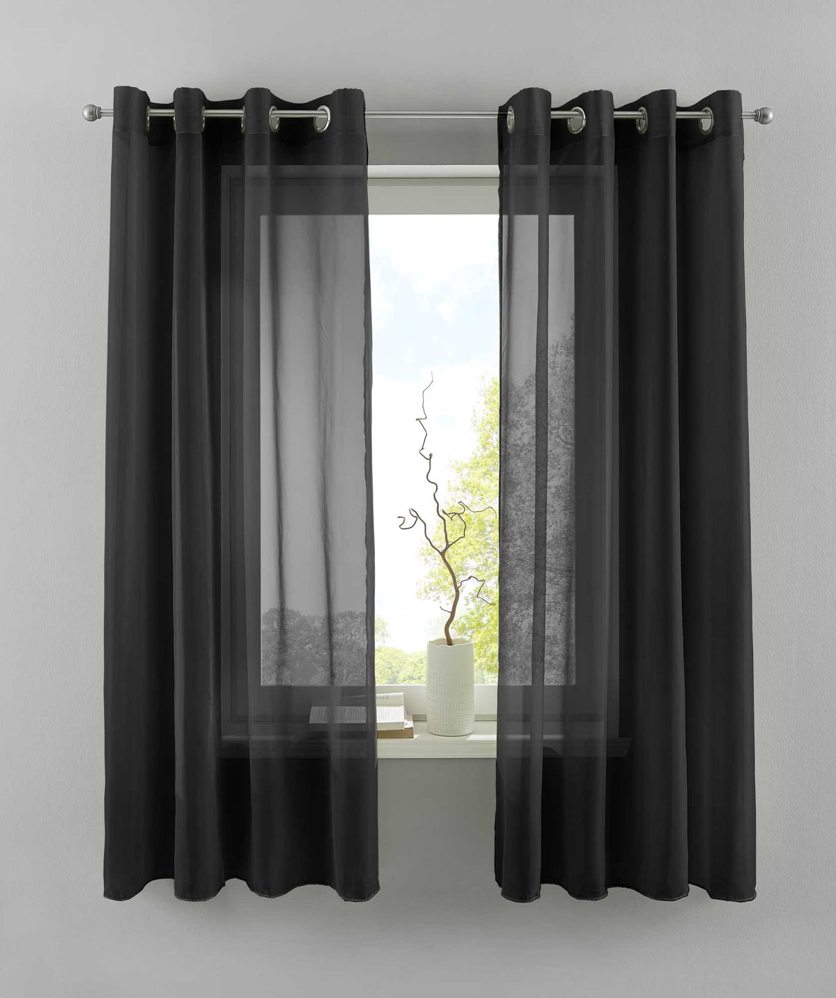 2er Set Ösengardinen Transparent »Basel« Gardine Bleiband Store Vorhang 20332TR2 Schwarz HxB 145x140 cm Gardinen Set 20332TR2schwarz-175_c5a2220a-415c-4e17-aba7-00298b6e2367 | gerdinenbox.com