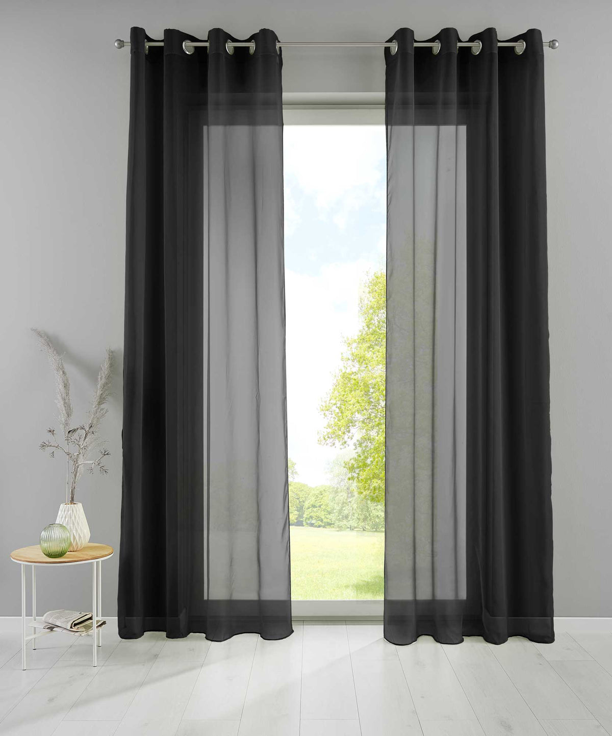 2er Set Ösengardinen Transparent »Basel« Gardine Bleiband Store Vorhang 20332TR2 Gardinen Set 20332TR2schwarz | gerdinenbox.com