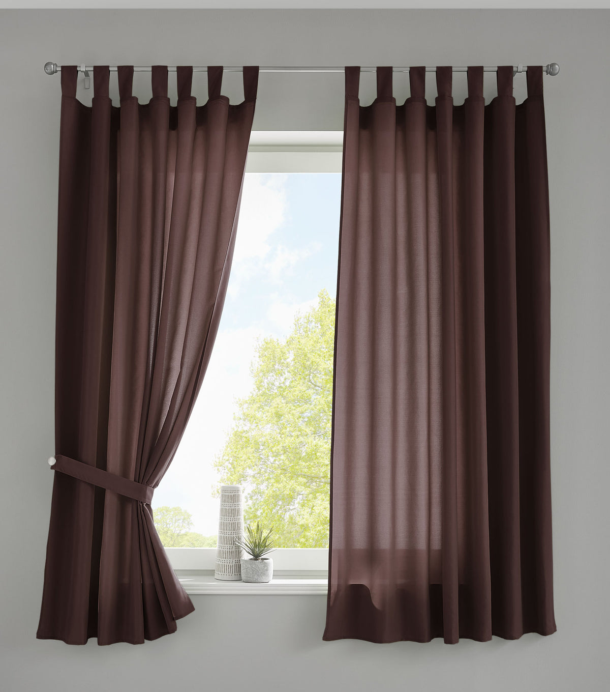 2er Set Vorhänge Schal Schlaufen »Berlin« Microsatin Lichtdurchlässig Kräuselband Uni Matt 20400N2 Braun HxB 175x140 cm Vorhang 20400N2braun-175_2 | gerdinenbox.com