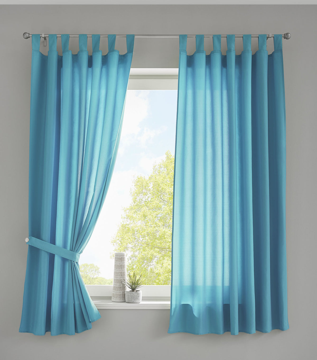 2er Set Vorhänge Schal Schlaufen »Berlin« Microsatin Lichtdurchlässig Kräuselband Uni Matt 20400N2 Türkis HxB 175x140 cm Vorhang 20400N2tuerkis-175_2 | gerdinenbox.com