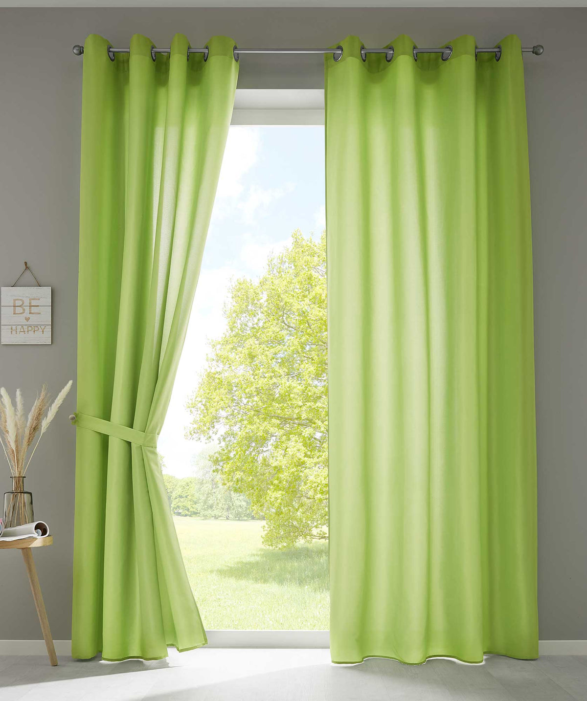 2er Set Vorhänge Schal Ösen »Berlin« Microsatin Lichtdurchlässig Uni Matt 20405N2 Apfelgrün HxB 225x140 cm Vorhang 20405N2apfelgruen | gerdinenbox.com