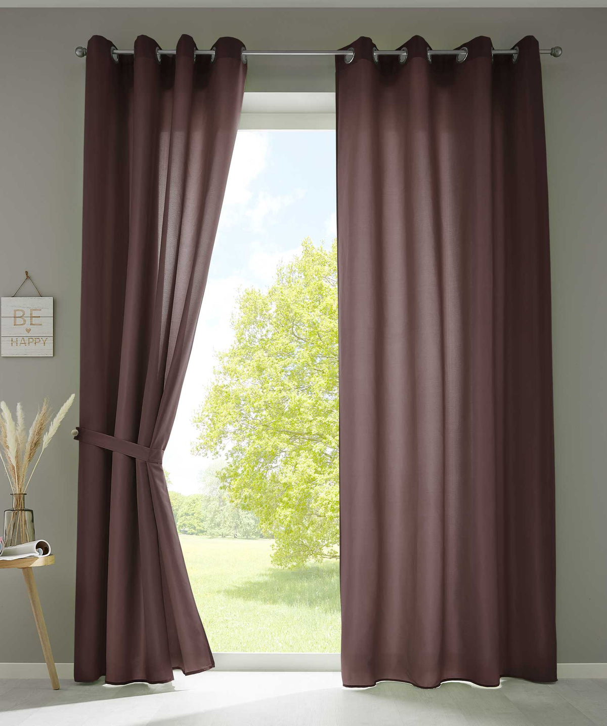 2er Set Vorhänge Schal Ösen »Berlin« Microsatin Lichtdurchlässig Uni Matt 20405N2 Braun HxB 225x140 cm Vorhang 20405N2braun | gerdinenbox.com