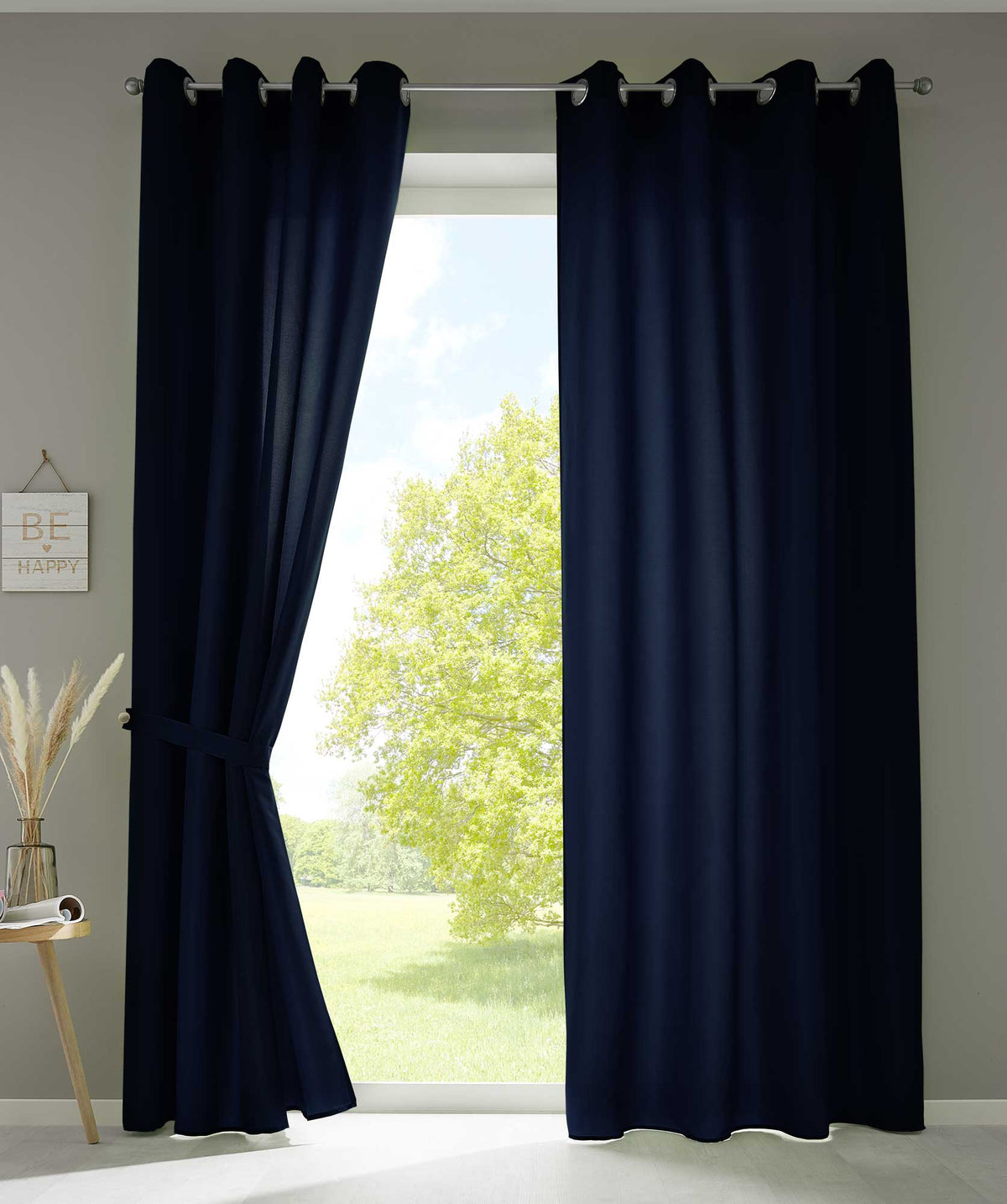 2er Set Vorhänge Schal Ösen »Berlin« Microsatin Lichtdurchlässig Uni Matt 20405N2 Dunkelblau HxB 225x140 cm Vorhang 20405N2dunkelblau | gerdinenbox.com