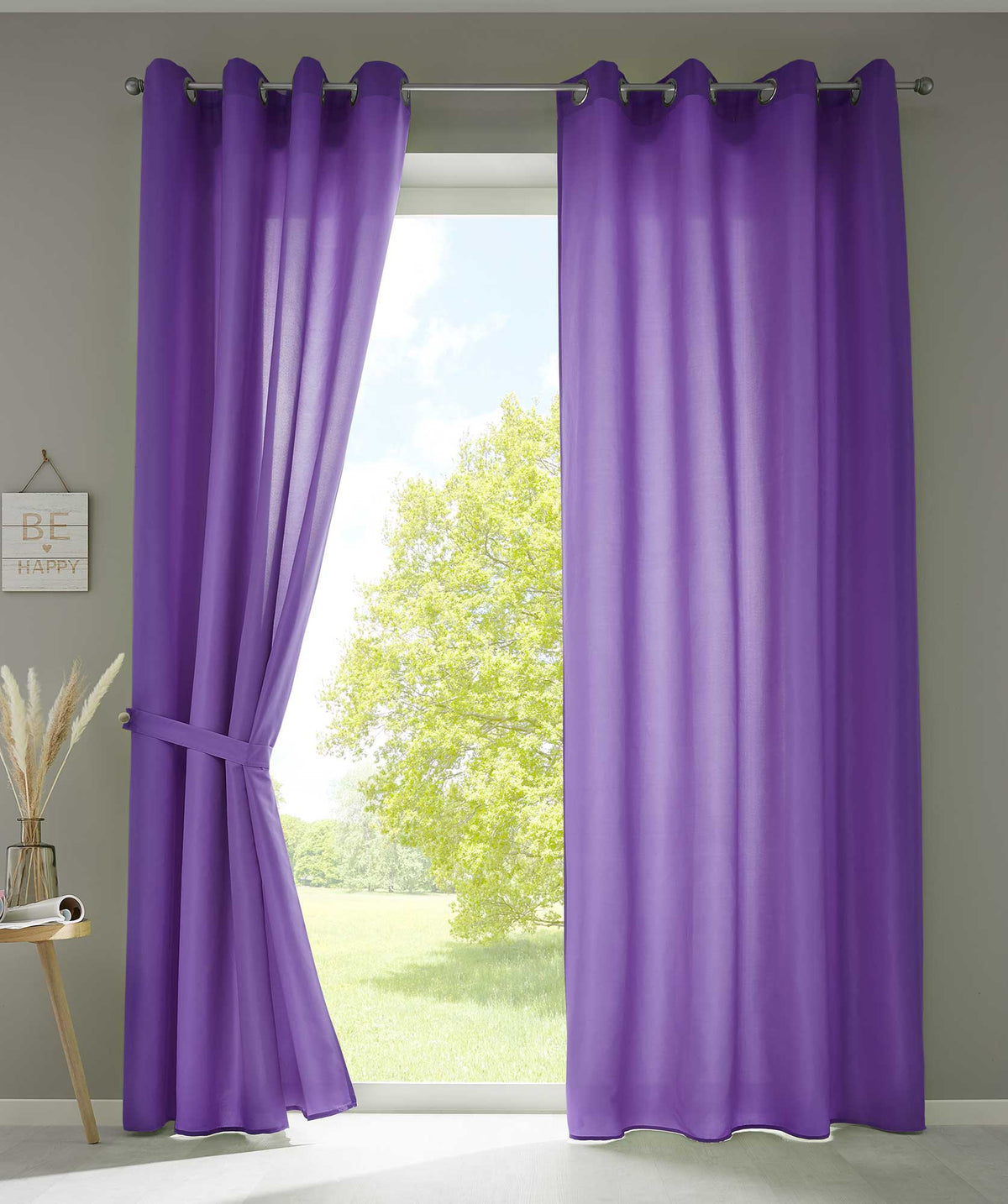 2er Set Vorhänge Schal Ösen »Berlin« Microsatin Lichtdurchlässig Uni Matt 20405N2 Lila HxB 225x140 cm Vorhang 20405N2lila | gerdinenbox.com