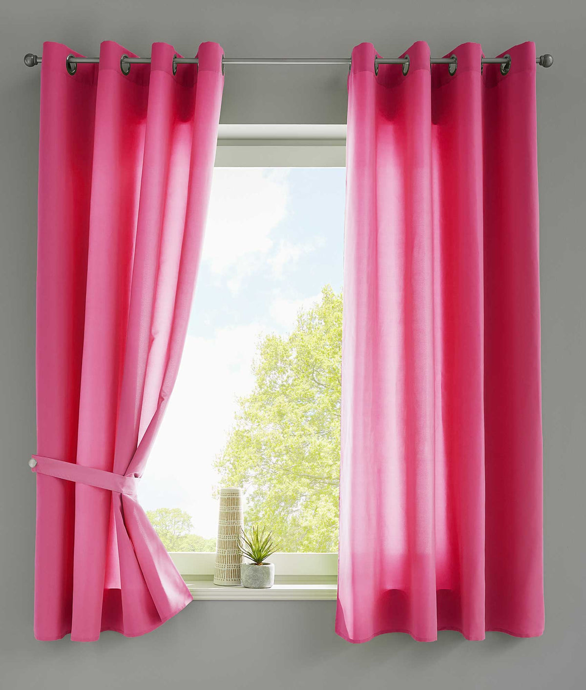 2er Set Vorhänge Schal Ösen »Berlin« Microsatin Lichtdurchlässig Uni Matt 20405N2 Pink HxB 145x140 cm Vorhang 20405N2pink-175 | gerdinenbox.com