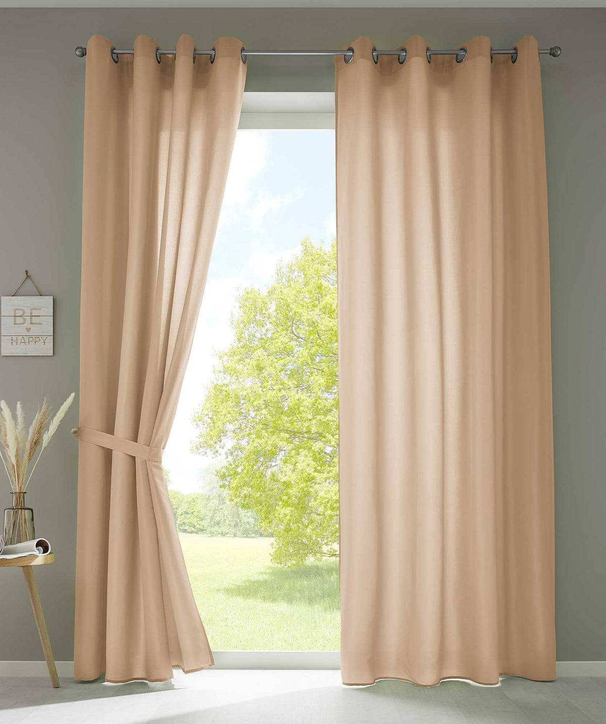 2er Set Vorhänge Schal Ösen »Berlin« Microsatin Lichtdurchlässig Uni Matt 20405N2 Sand HxB 225x140 cm Vorhang 20405N2sand | gerdinenbox.com