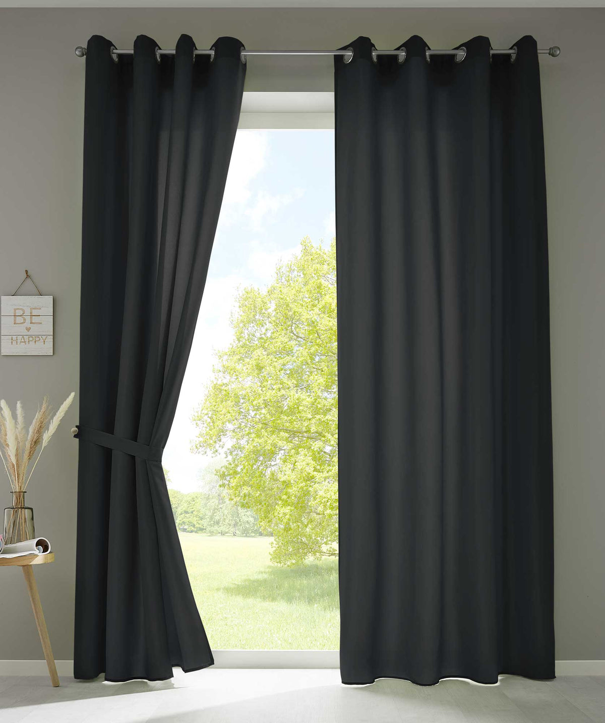 2er Set Vorhänge Schal Ösen »Berlin« Microsatin Lichtdurchlässig Uni Matt 20405N2 Schwarz HxB 225x140 cm Vorhang 20405N2schwarz | gerdinenbox.com