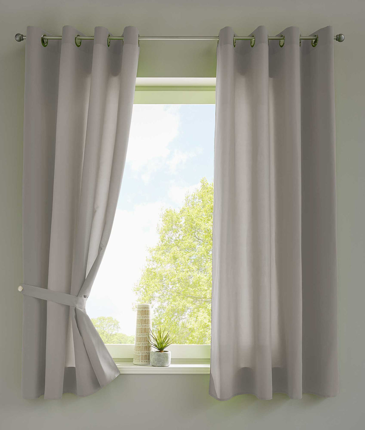 2er Set Vorhänge Schal Ösen »Berlin« Microsatin Lichtdurchlässig Uni Matt 20405N2 Stein HxB 145x140 cm Vorhang 20405N2stein-175 | gerdinenbox.com