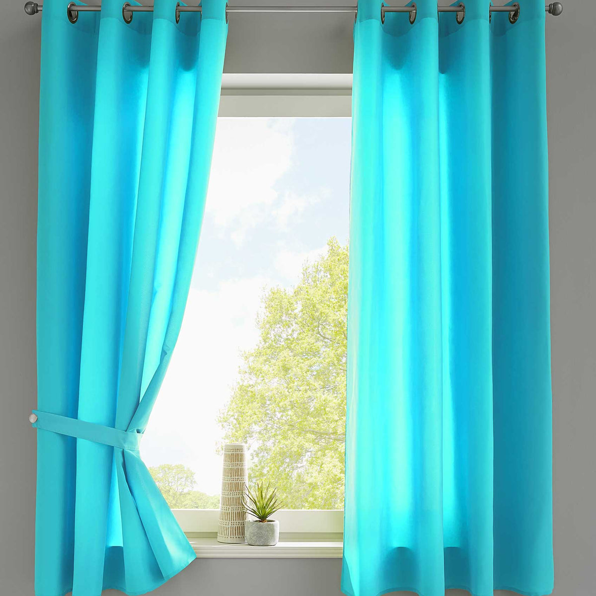 2er Set Vorhänge Schal Ösen »Berlin« Microsatin Lichtdurchlässig Uni Matt 20405N2 Türkis HxB 145x140 cm Vorhang 20405N2tuerkis-175 | gerdinenbox.com