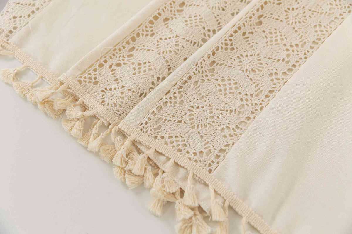 Vorhang Ösen »Osaka« HxB 245x140 cm Creme 100% Baumwolle Linenlook Makrameespitze Bommeln Raffhalter Gardinenschal 3F3A7248 | gerdinenbox.com