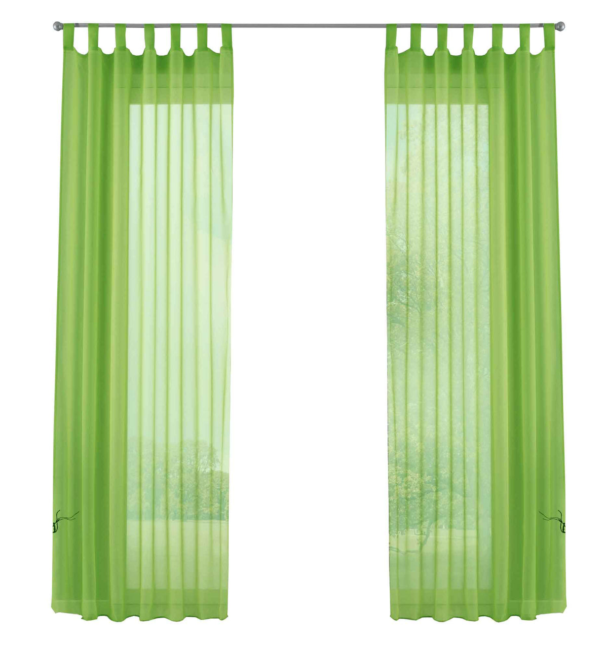 2er-Pack Gardinen Transparent Vorhang Set Wohnzimmer Voile Schlaufenschal mit Bleibandabschluß 61000CN Gardinen Set 61000CNapfelgruen-frei | gerdinenbox.com