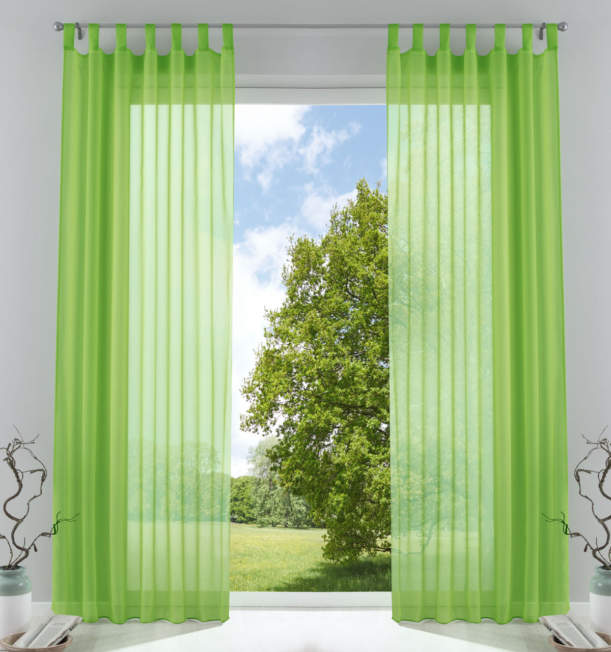 2er-Pack Gardinen Transparent Vorhang Set Wohnzimmer Voile Schlaufenschal mit Bleibandabschluß 61000CN Apfelgrün HxB 225x140 cm Gardinen Set 61000CNapfelgruen_27fc9352-74b5-4655-9b03-1d326cfab149 | gerdinenbox.com