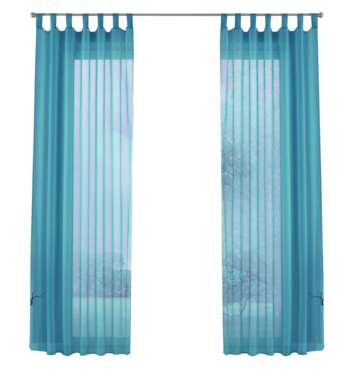 2er-Pack Gardinen Transparent Vorhang Set Wohnzimmer Voile Schlaufenschal mit Bleibandabschluß 61000CN Gardinen Set 61000CNblau-frei | gerdinenbox.com