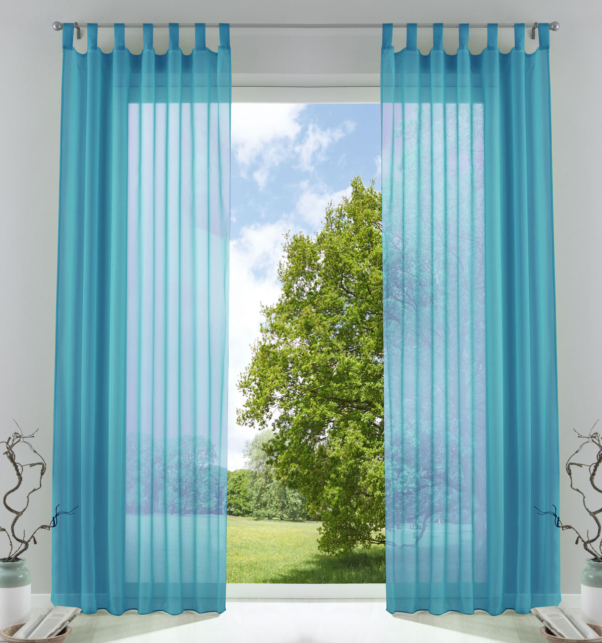 2er-Pack Gardinen Transparent Vorhang Set Wohnzimmer Voile Schlaufenschal mit Bleibandabschluß 61000CN Blau HxB 225x140 cm Gardinen Set 61000CNblau_41107e64-d0c0-49d7-88d0-caf7e6631adc | gerdinenbox.com