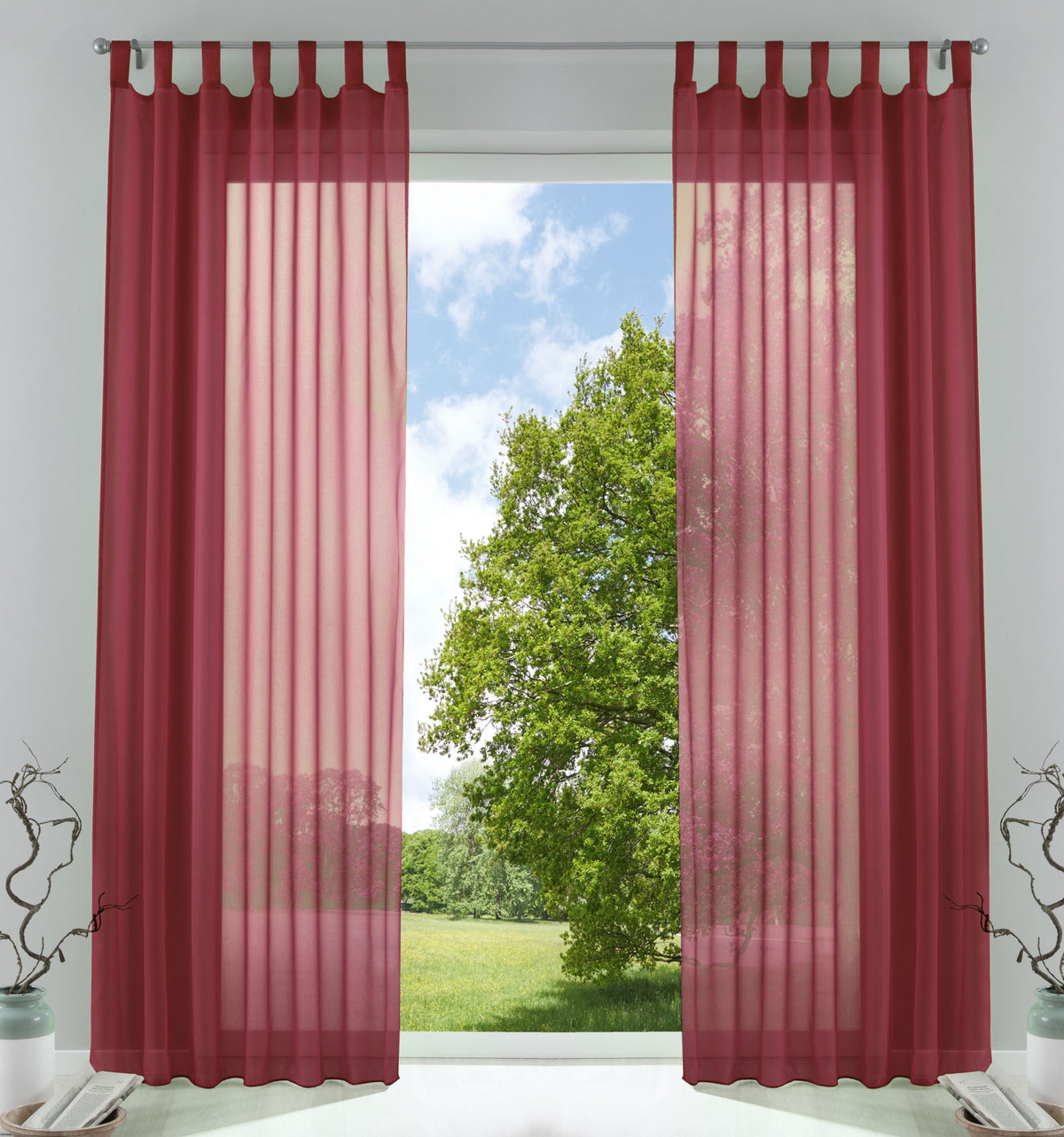 2er-Pack Gardinen Transparent Vorhang Set Wohnzimmer Voile Schlaufenschal mit Bleibandabschluß 61000CN Bordeaux HxB 225x140 cm Gardinen Set 61000CNbordeaux_322e3ba7-34f5-4556-b8cb-c84711141e09 | gerdinenbox.com