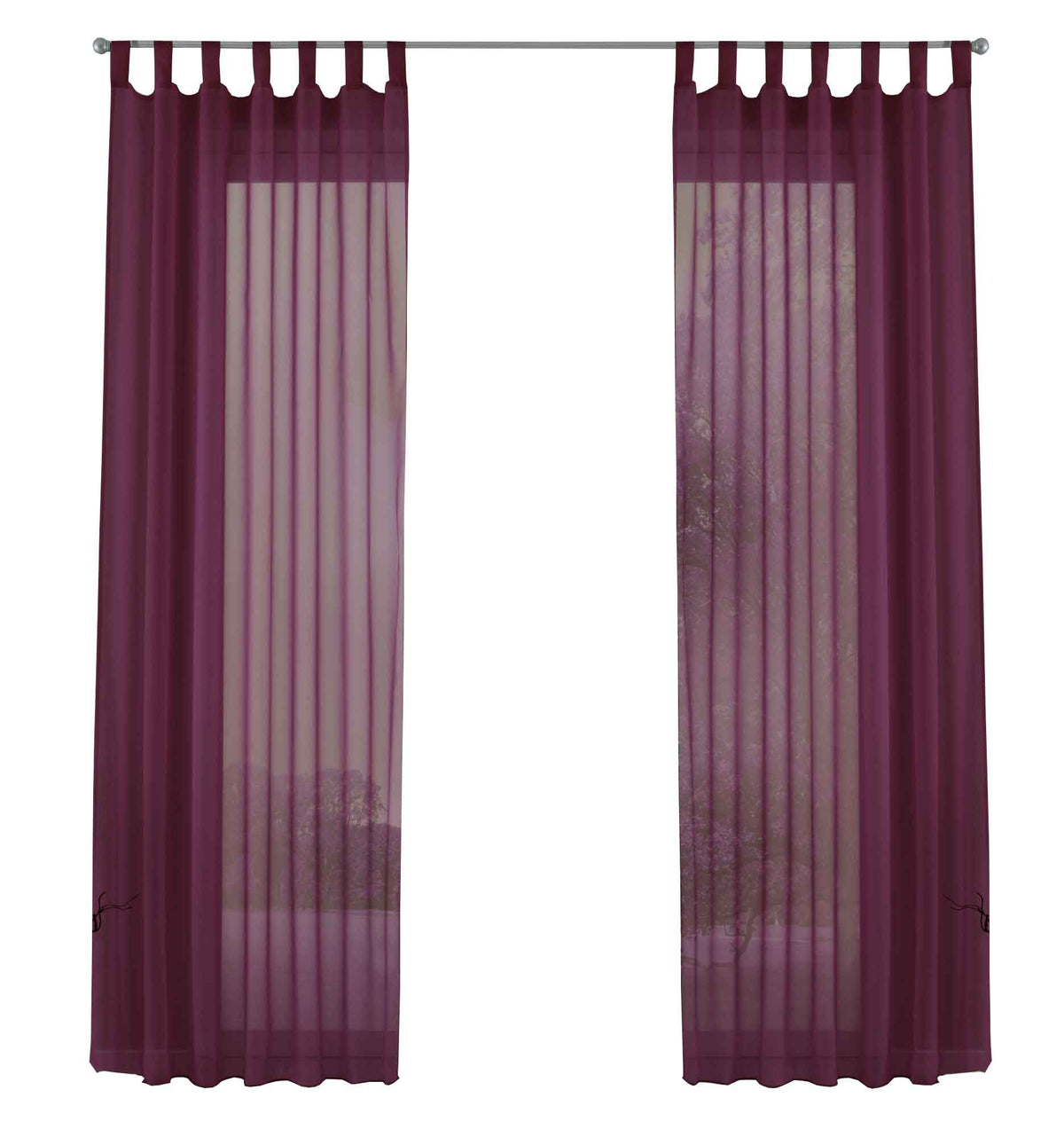 2er-Pack Gardinen Transparent Vorhang Set Wohnzimmer Voile Schlaufenschal mit Bleibandabschluß 61000CN Gardinen Set 61000CNbrombeere-frei_1 | gerdinenbox.com