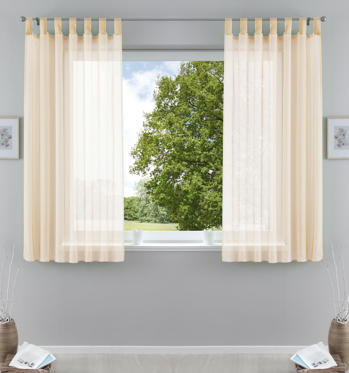 2er-Pack Gardinen Transparent Vorhang Set Wohnzimmer Voile Schlaufenschal mit Bleibandabschluß 61000CN Creme HxB 175x140 cm Gardinen Set 61000CNcreme-175 | gerdinenbox.com